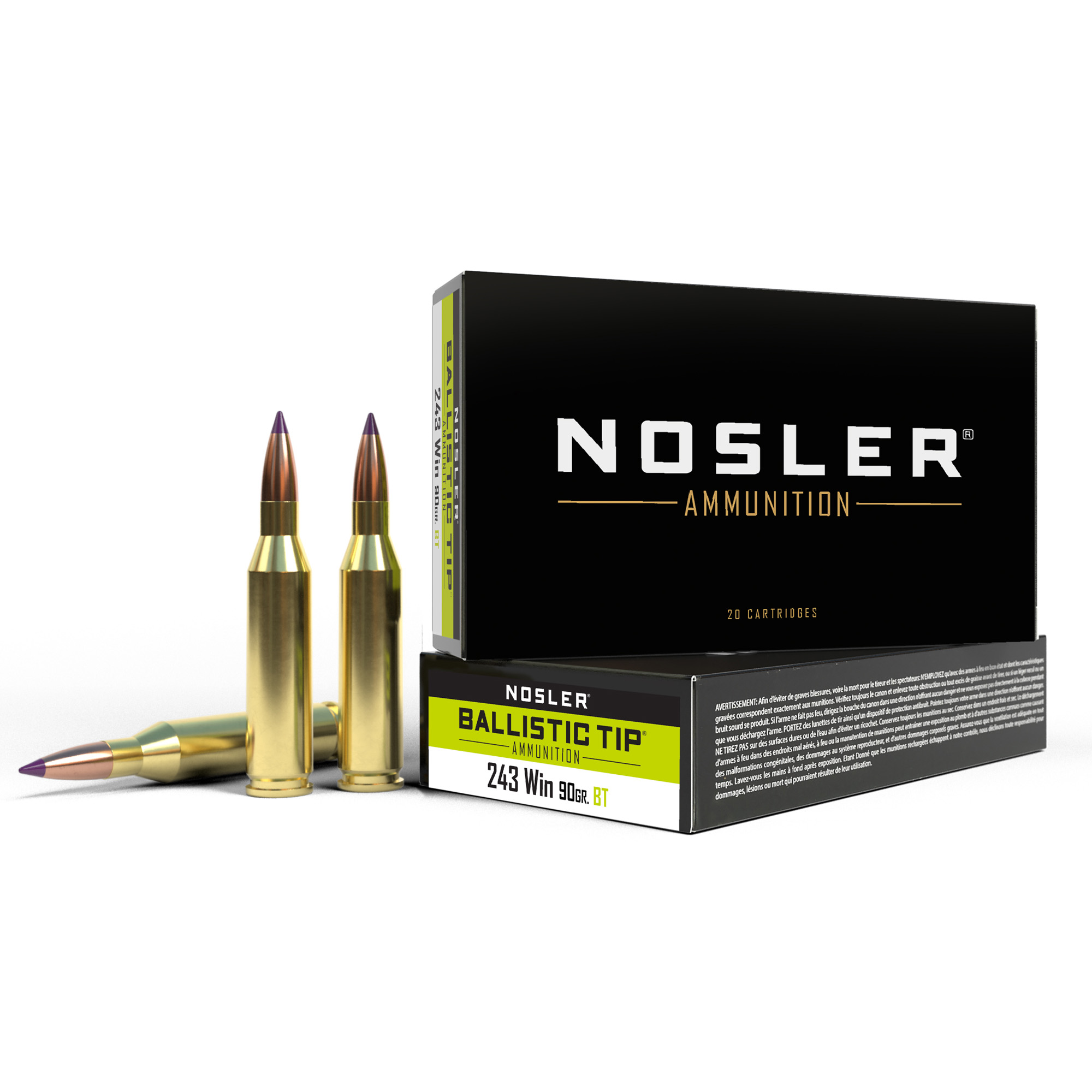 Nosler 243win 90 Grain BT 20/200 bulk ammo product image