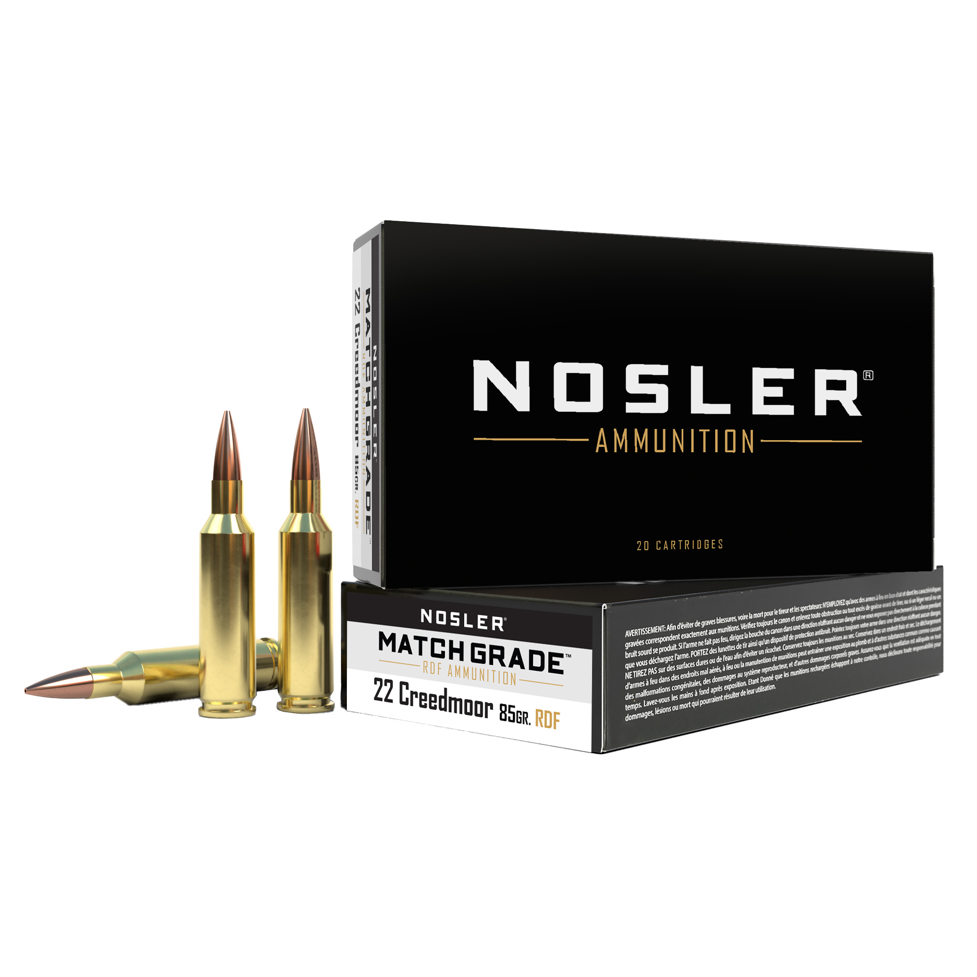 Nosler RDF 22 Creed 85 Grain HPBT 20/200 bulk ammo product image