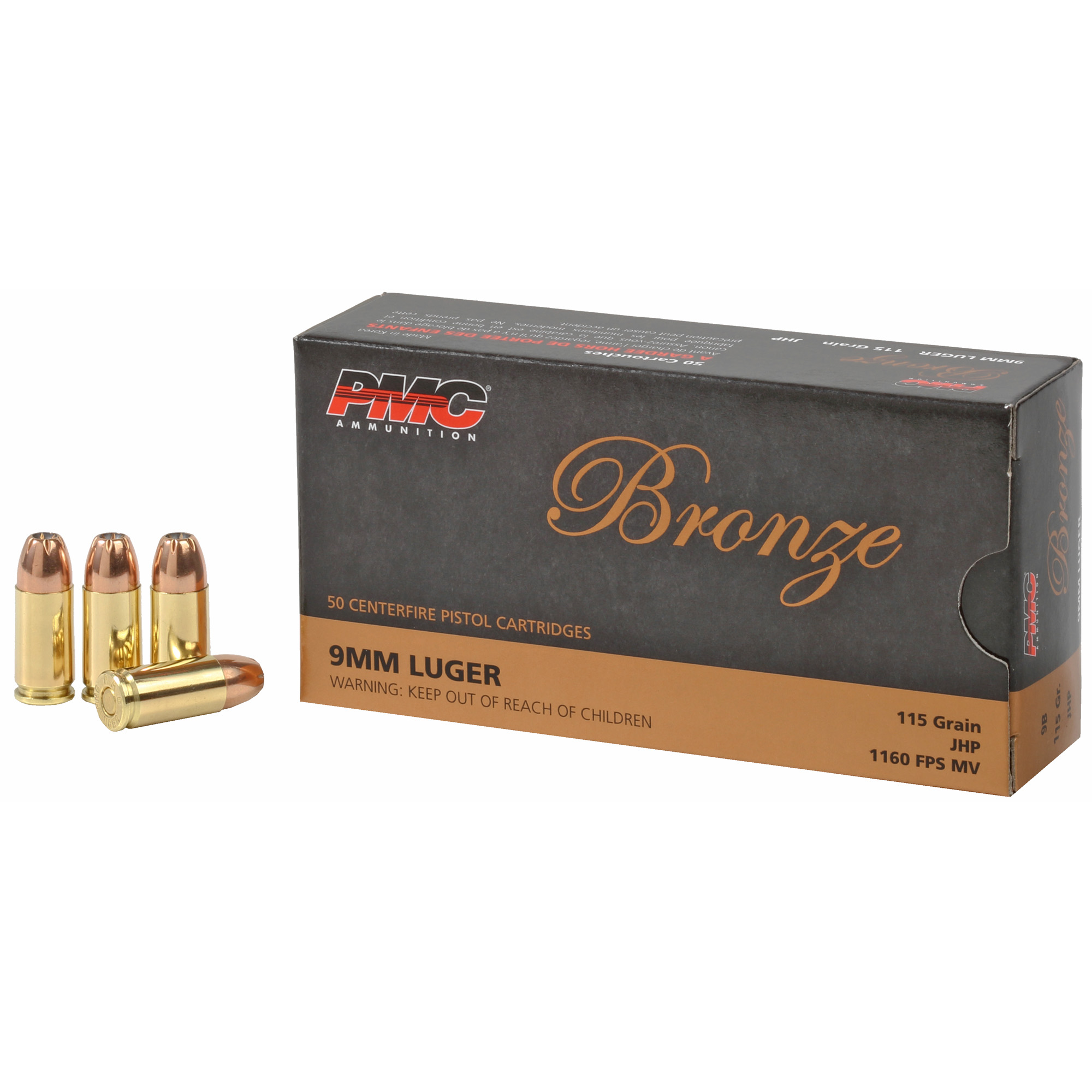 PMC Brnz 9mm 115 Grain JHP 50/1000 bulk ammo product image