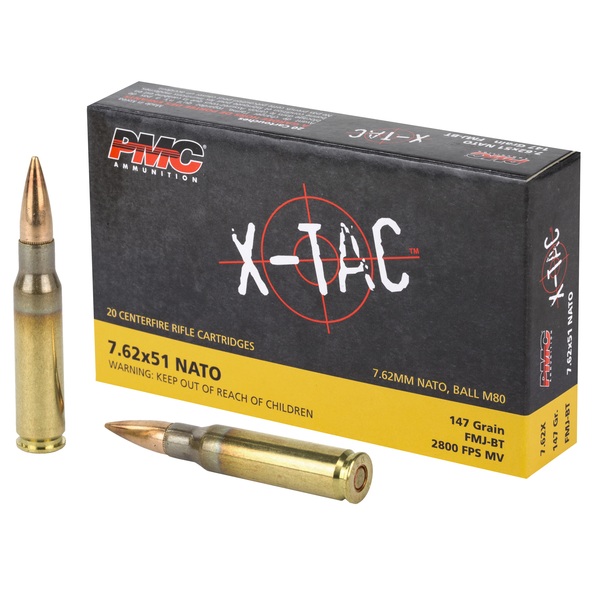 PMC Xtac 762nato 147 Grain FMJ BT 20/500 bulk ammo product image