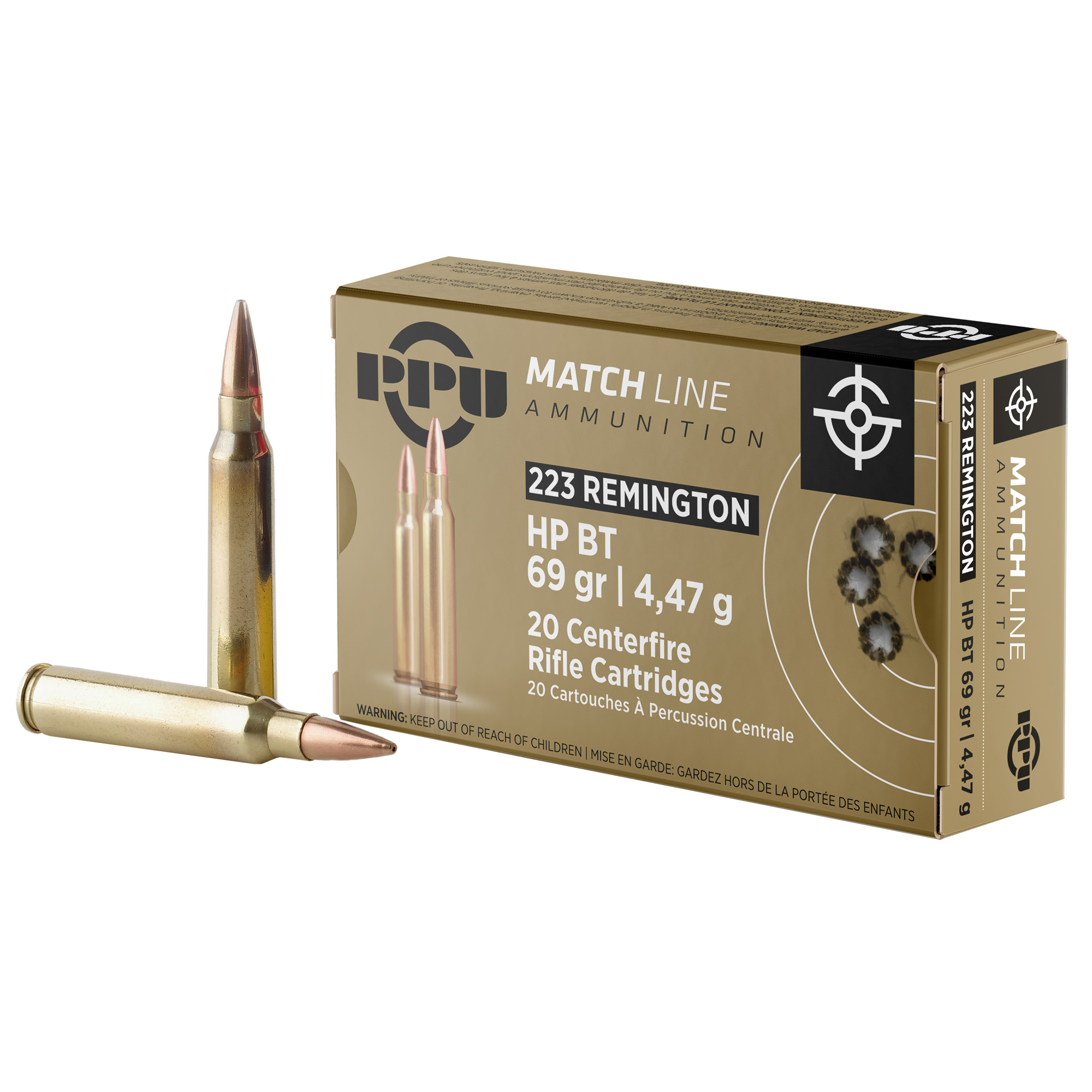 PPU .223 Rem Match 69 Grain HPBT 20/1000 bulk ammo product image