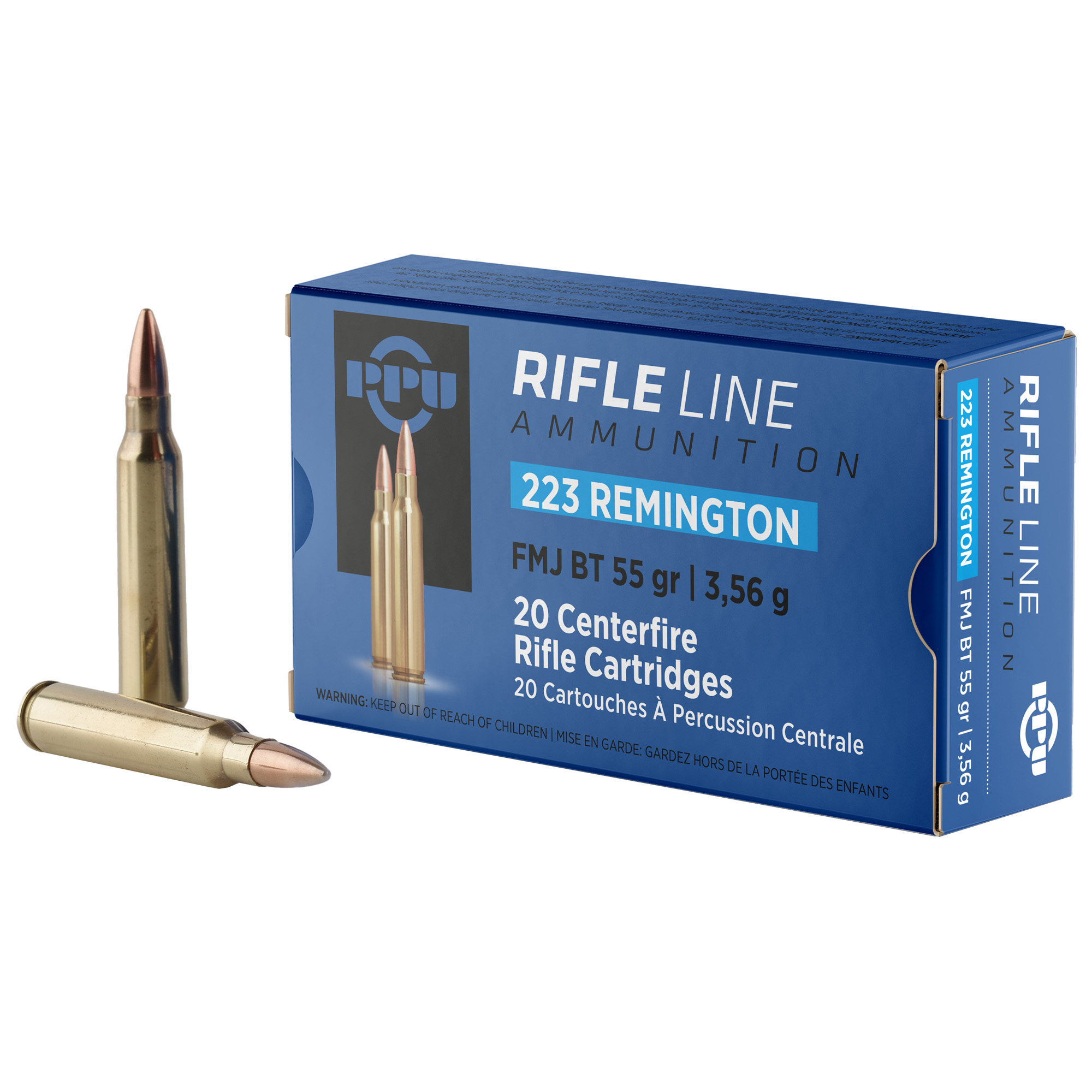 PPU 223rem 55 Grain FMJBT 20/1000 bulk ammo product image