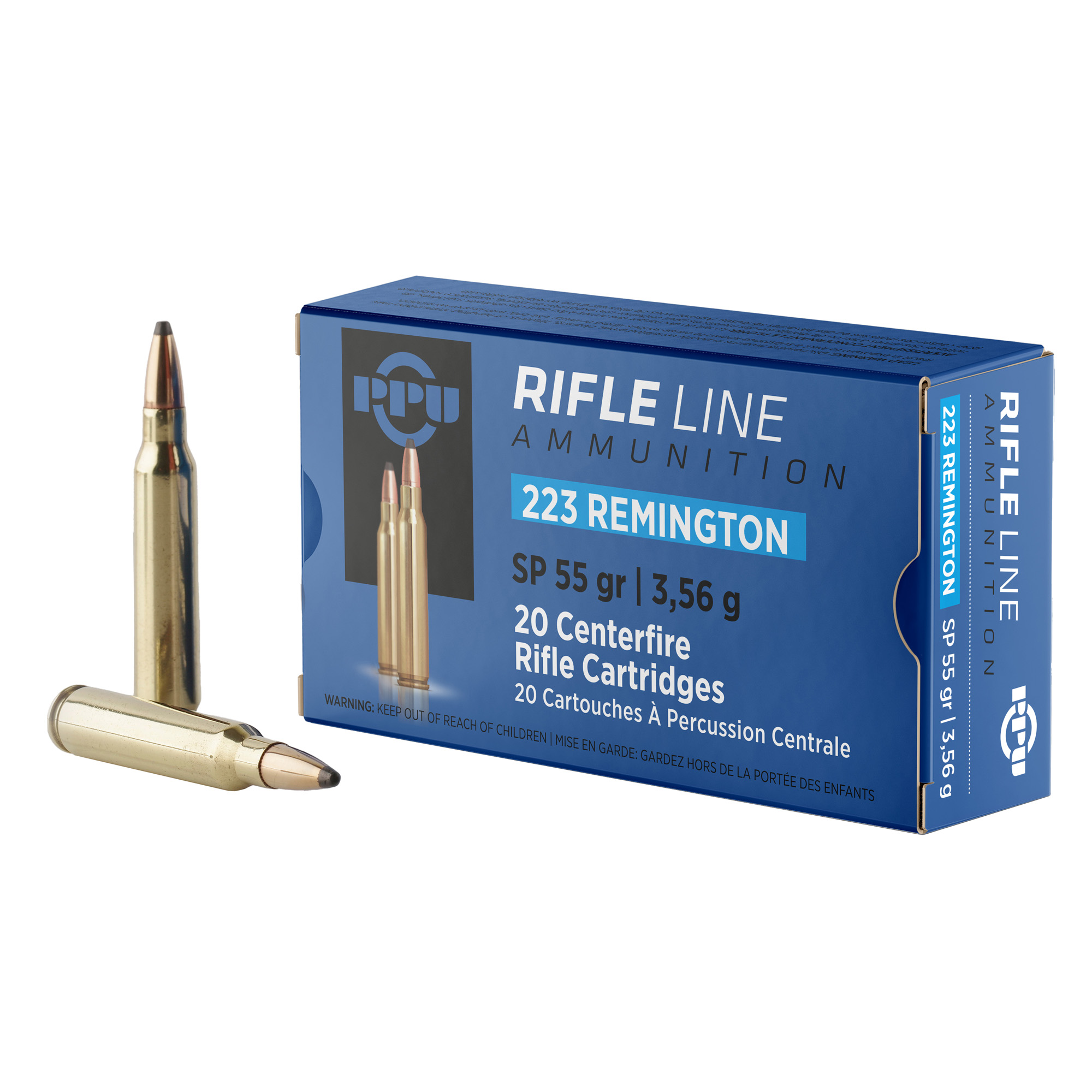 PPU 223rem SP 55 Grain 20/1000 bulk ammo product image