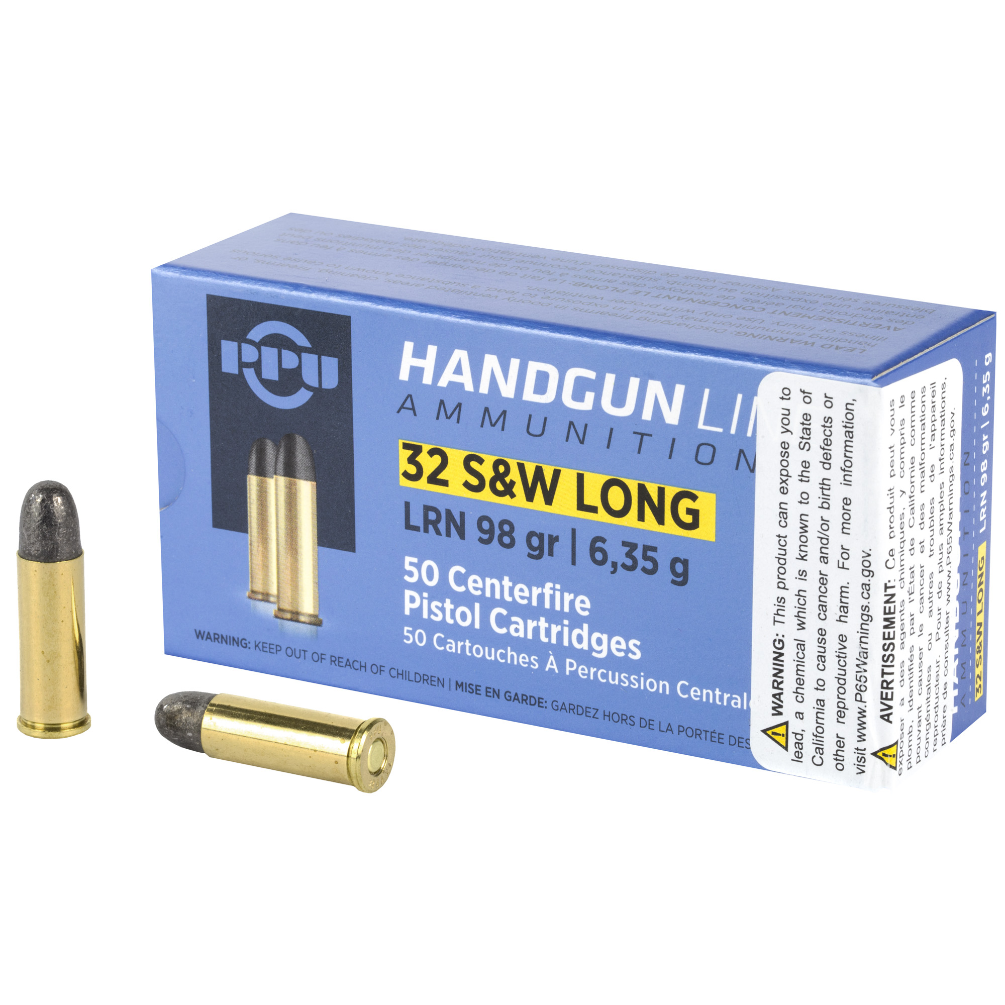 PPU 32 S&w Long LRN 98 Grain 50/500 bulk ammo product image
