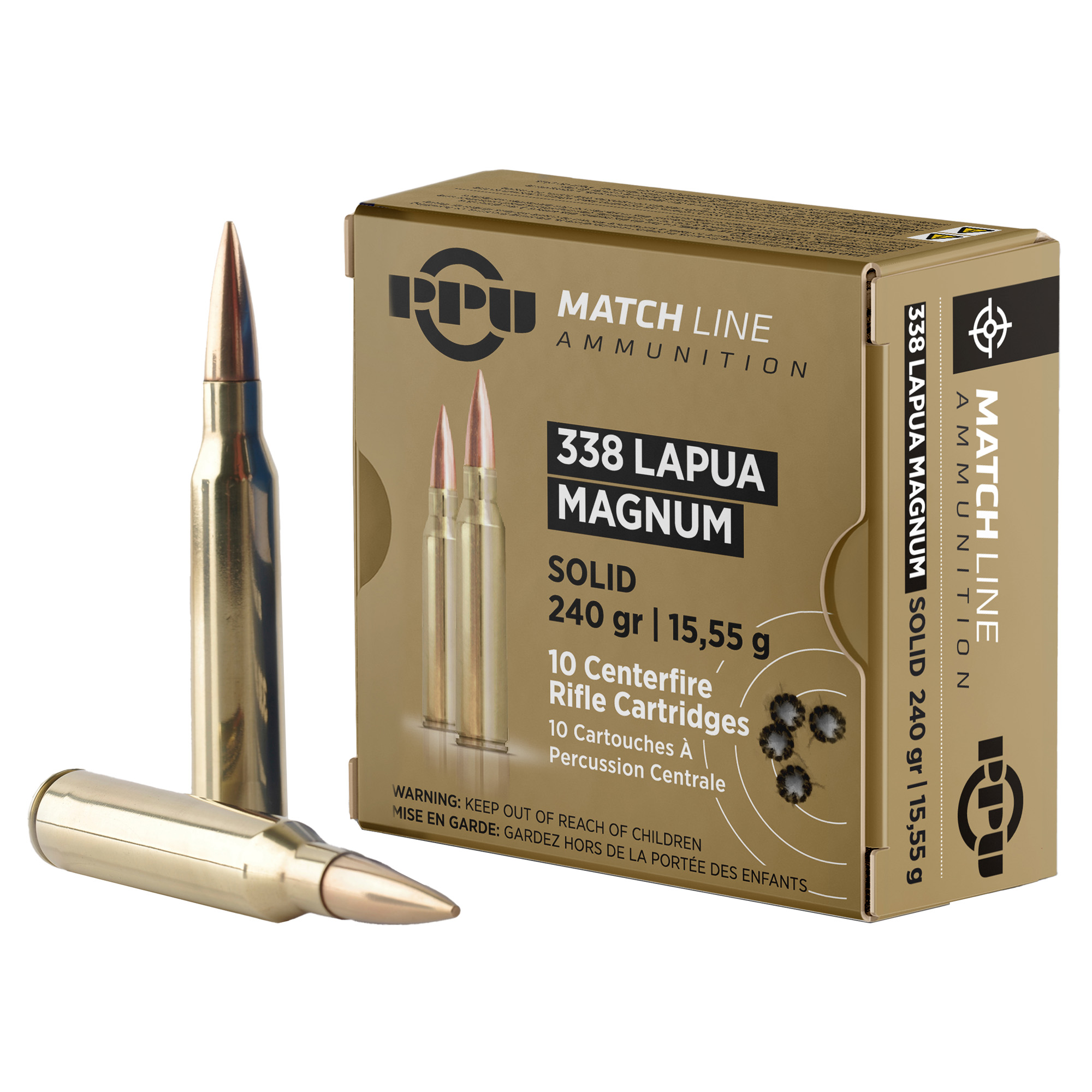 PPU 338 Lapua Mag Match 240 Grain 10/200 bulk ammo product image