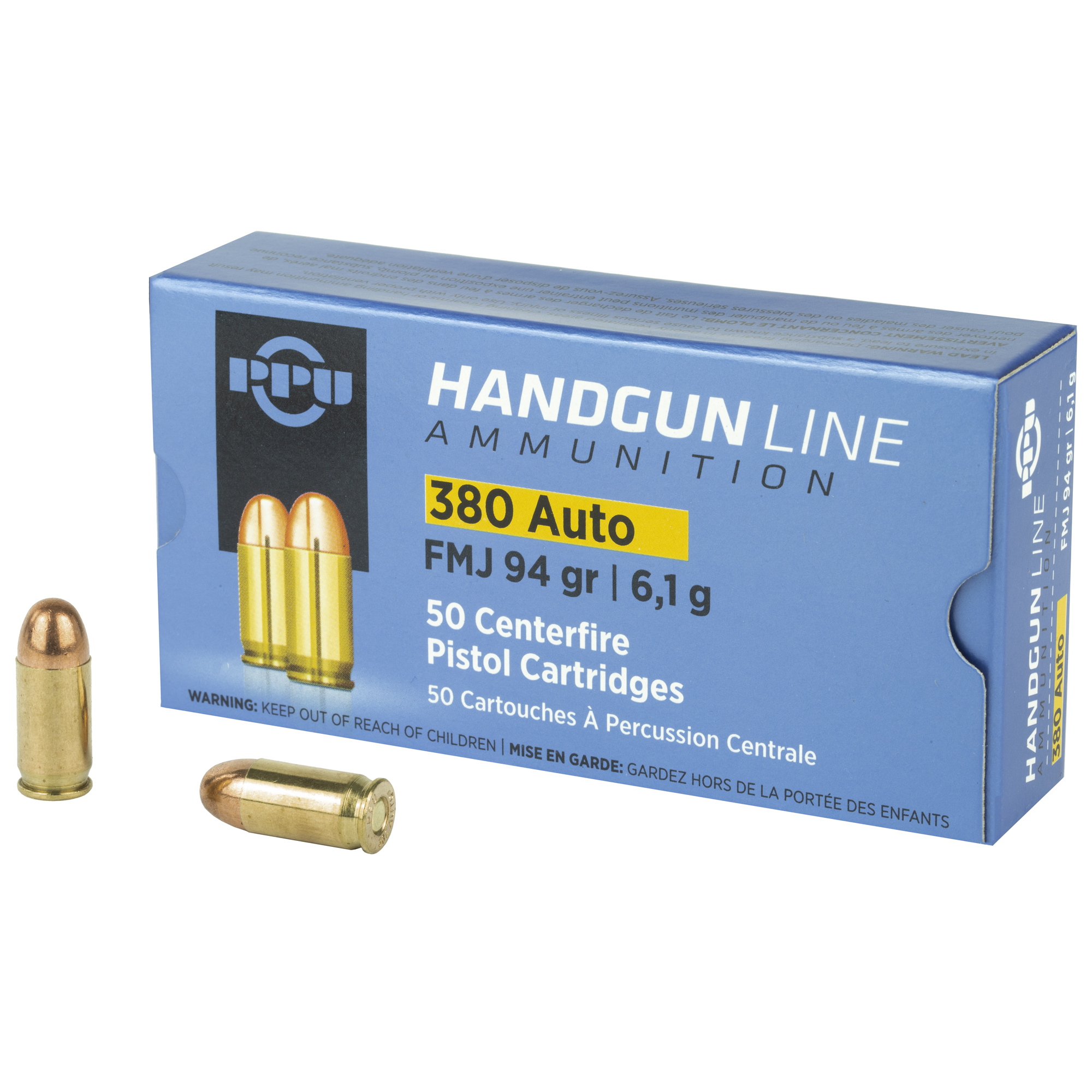 PPU 380 ACP FMJ 94 Grain 50/1000 bulk ammo product image