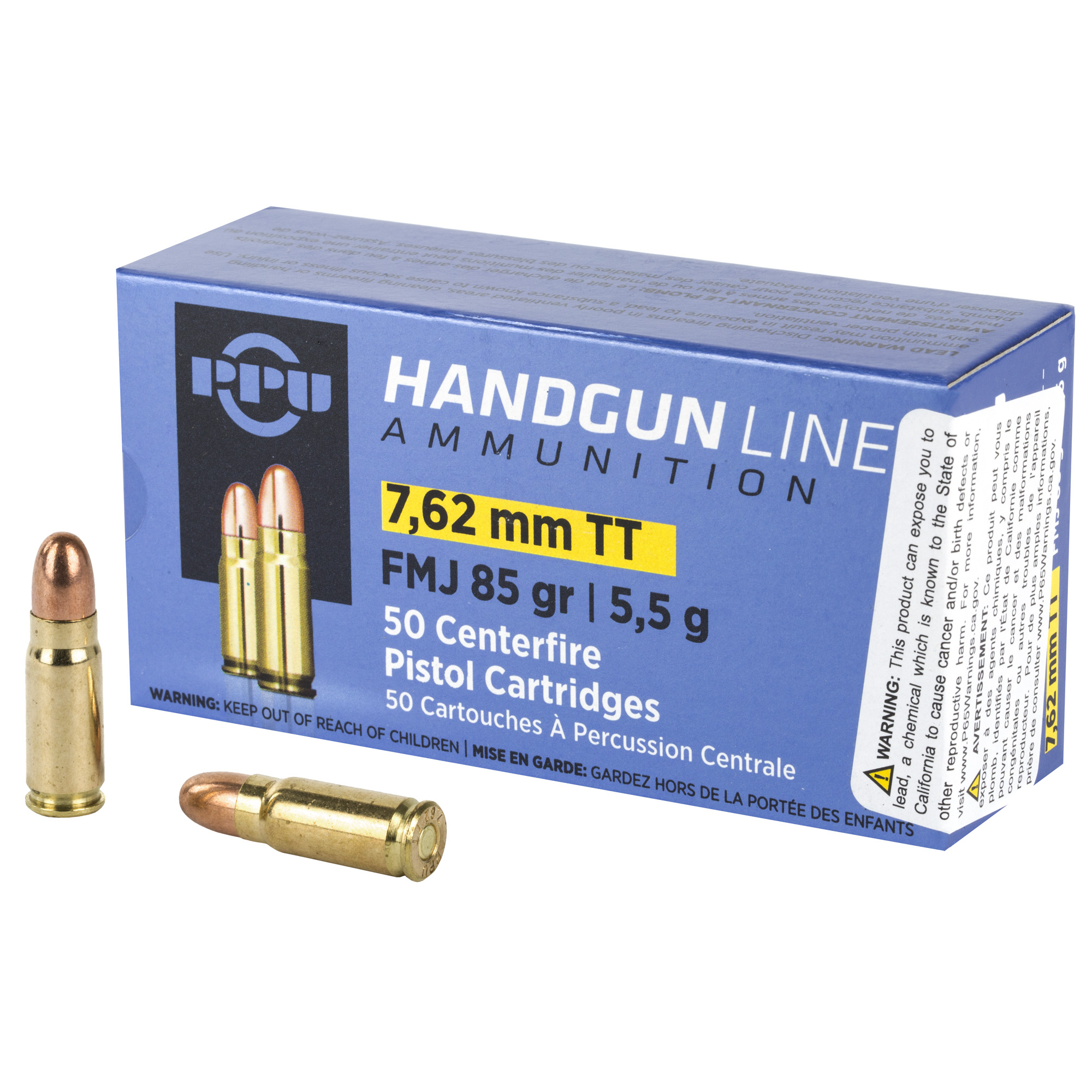 PPU 7.62 Tokarev FMJ 85 Grain 50/500 bulk ammo product image