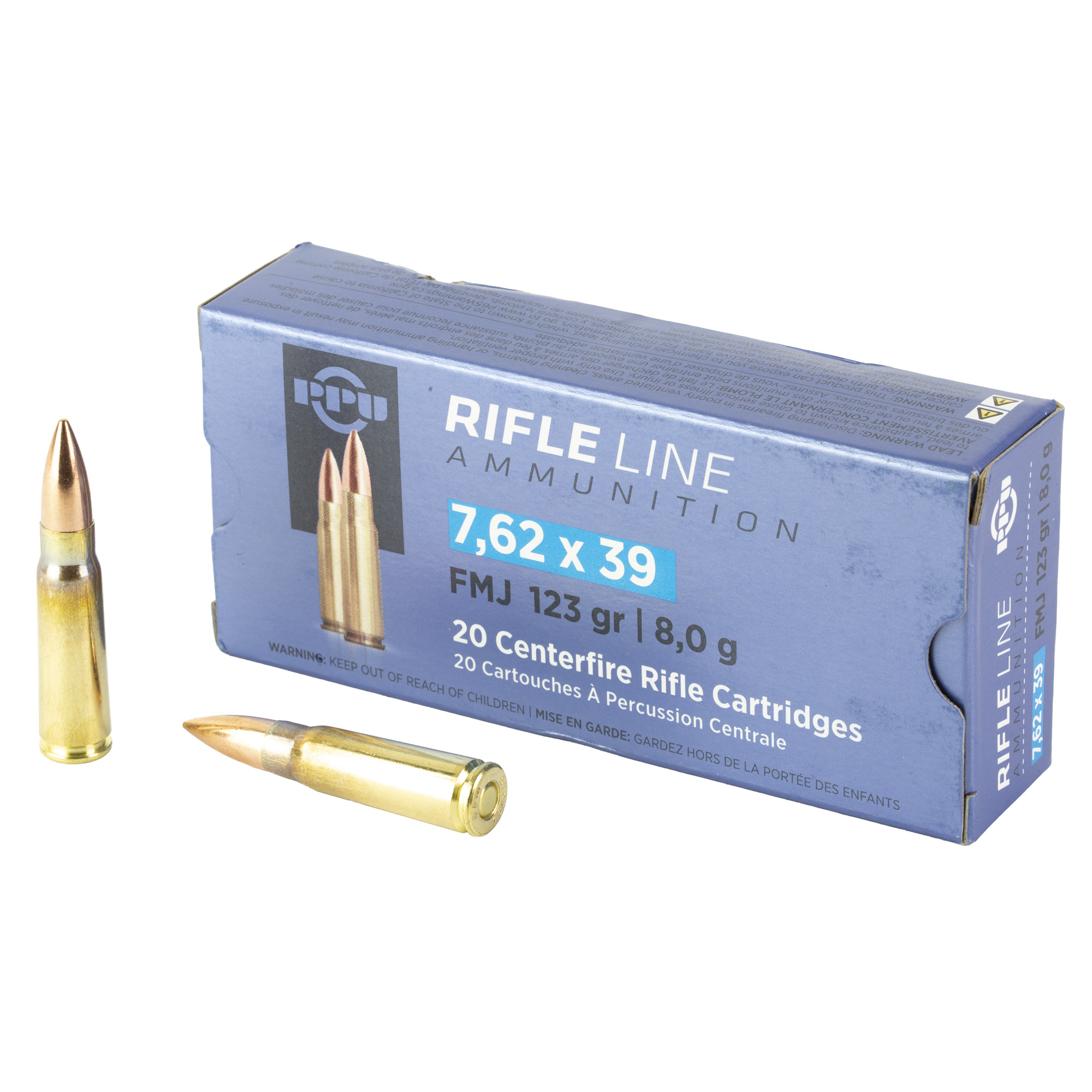 PPU 7.62×39 FMJ 123 Grain 20/1000 bulk ammo product image