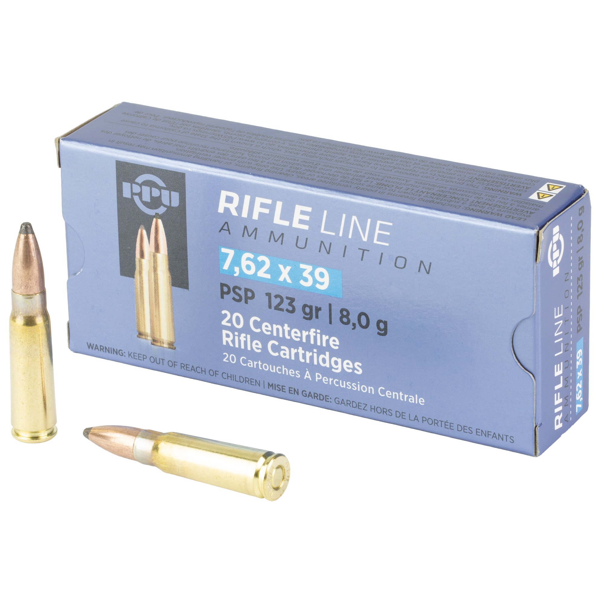 PPU 7.62×39 Pointed SP 123 Grain 20/1000 bulk ammo product image