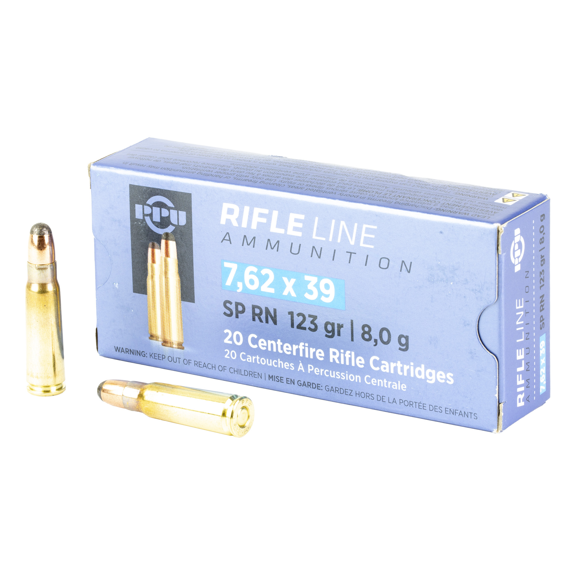 PPU 7.62×39 SP 123 Grain 20/1000 bulk ammo product image
