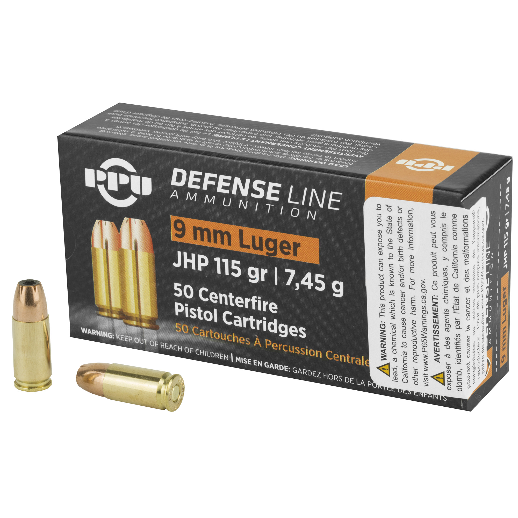 PPU 9mm JHP 115 Grain 50/1000 bulk ammo product image
