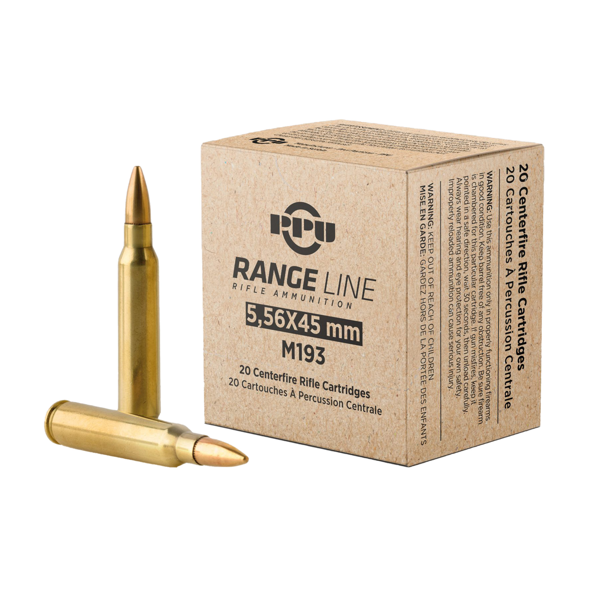 PPU Range 5.56 55 Grain FMJBT 20/1000 bulk ammo product image