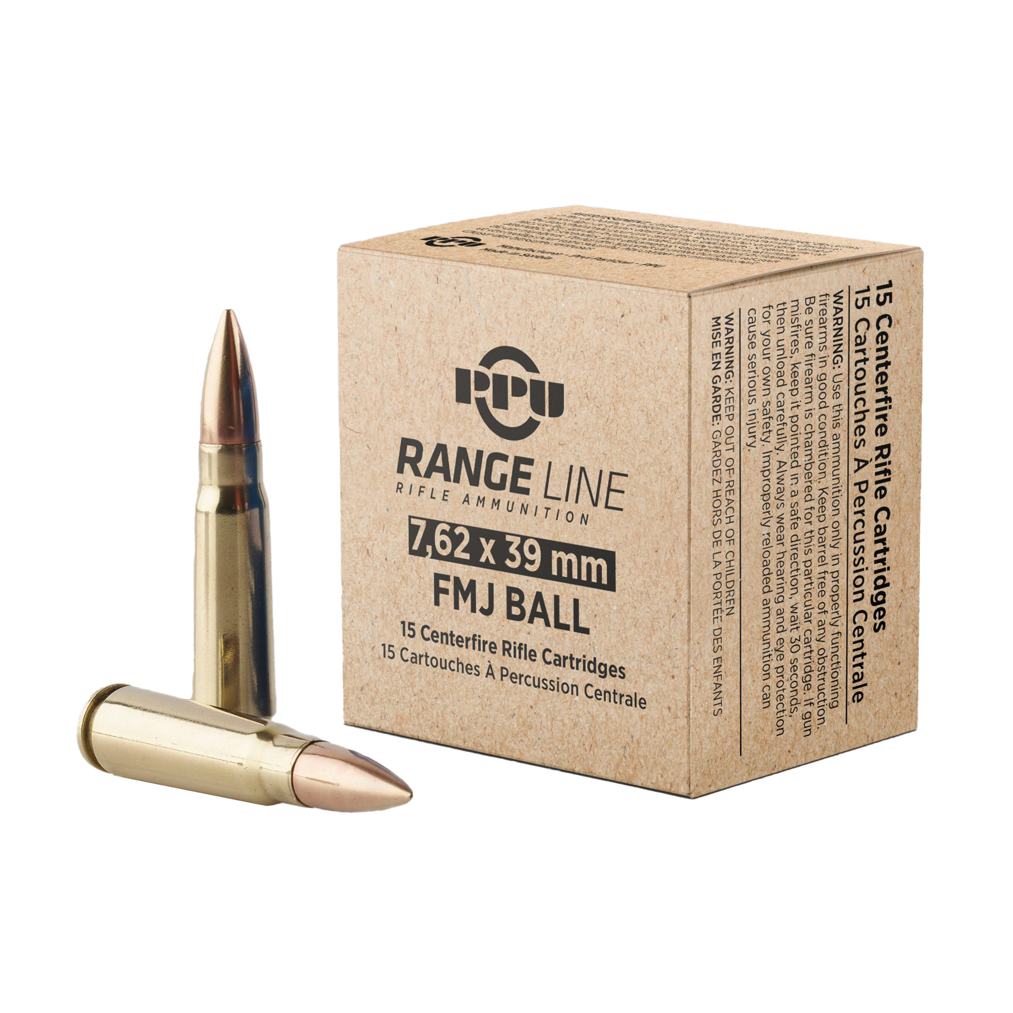 PPU Range 7.62×39 123 Grain FMJ 15/930 bulk ammo product image