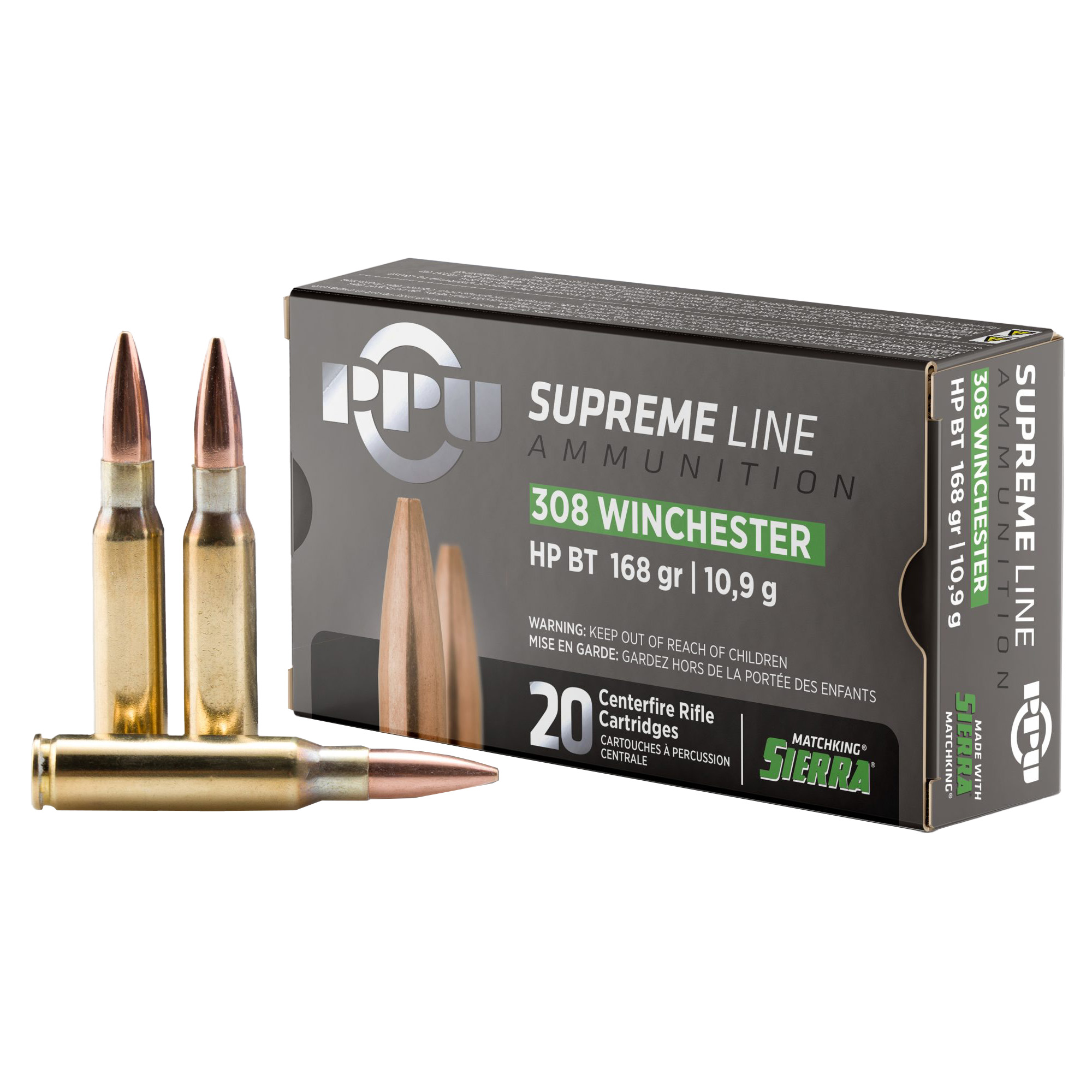 PPU Supreme 308win 168 Grain HPBT 20/200 bulk ammo product image