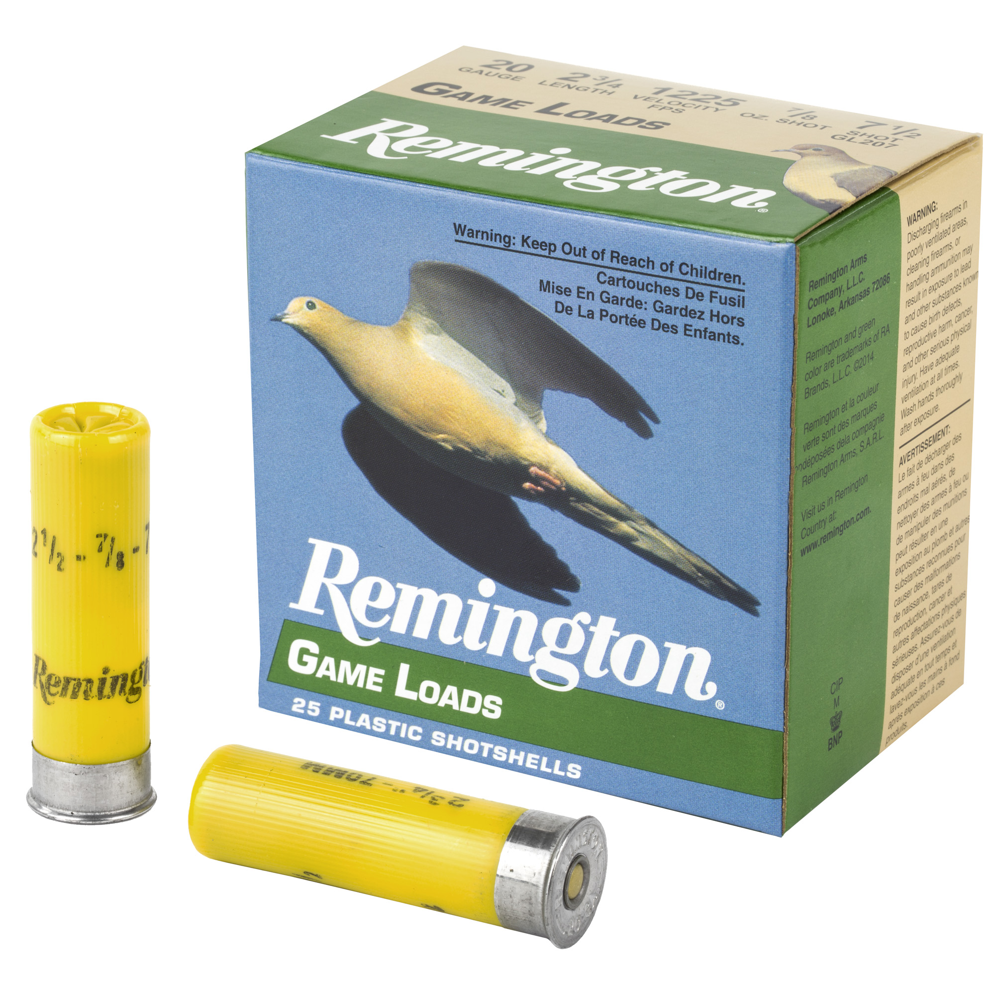 Remington Gam Load 20 Gauge 2″ 3/4″ #7.5 Shot 25/250 bulk ammo product image