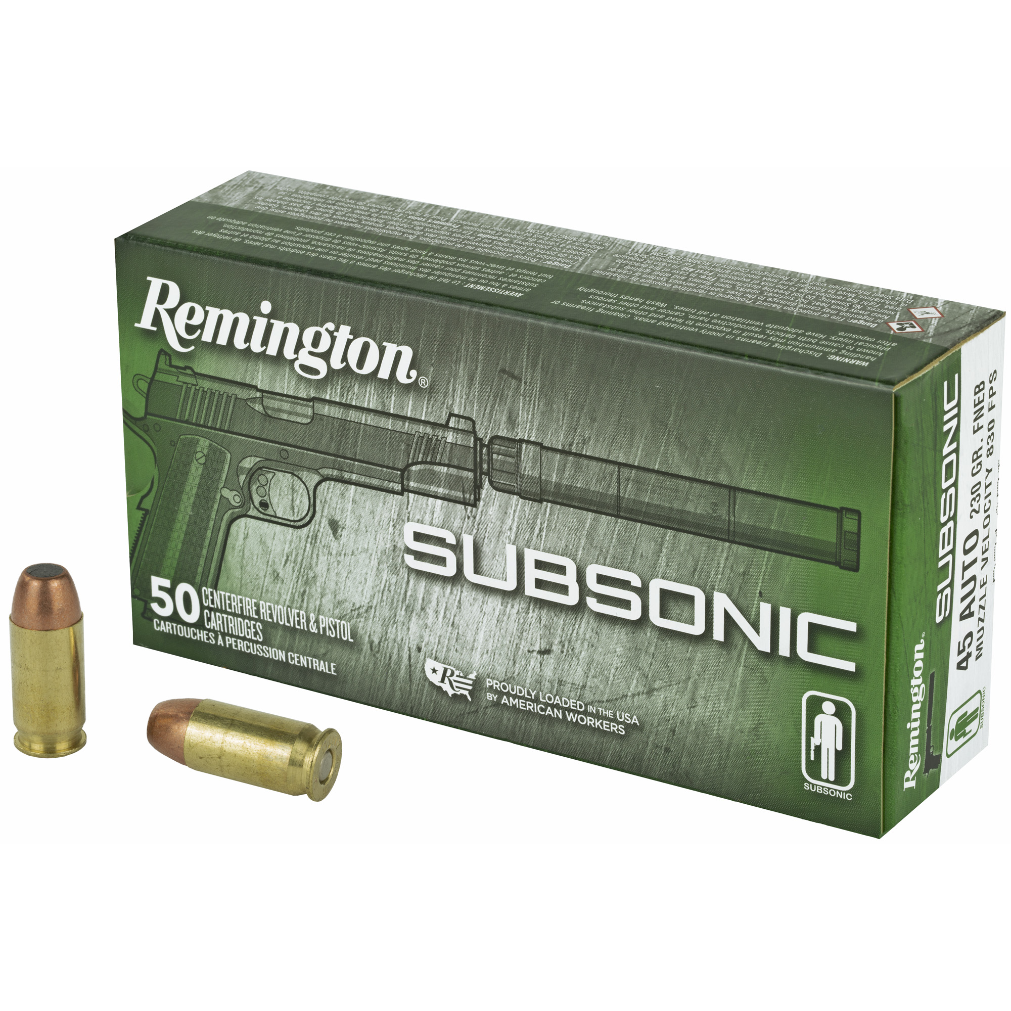 Remington Subsonic 45 ACP 230 Grain 50/500 bulk ammo product image