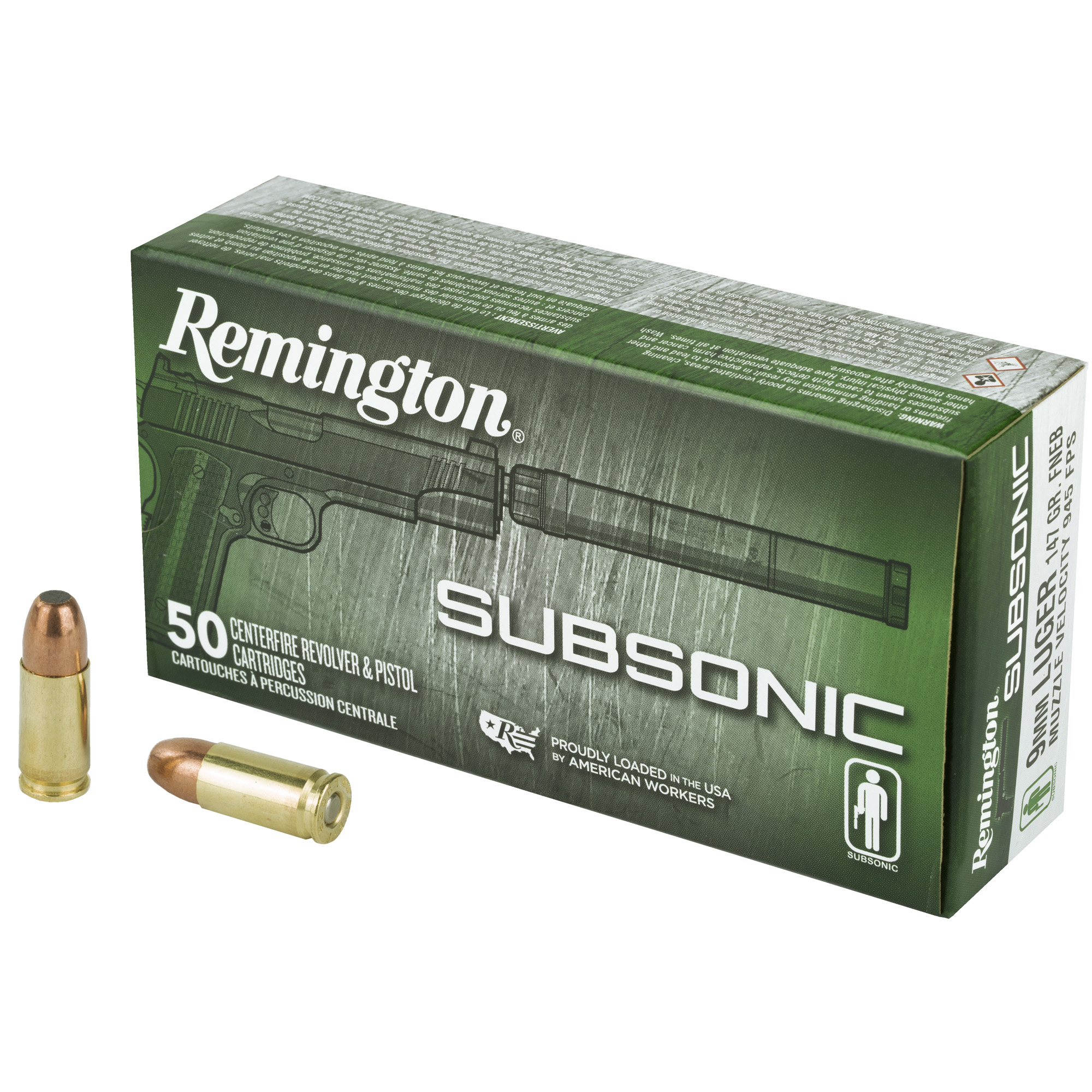 Remington Subsonic 9mm 147 Grain 50/500 bulk ammo product image