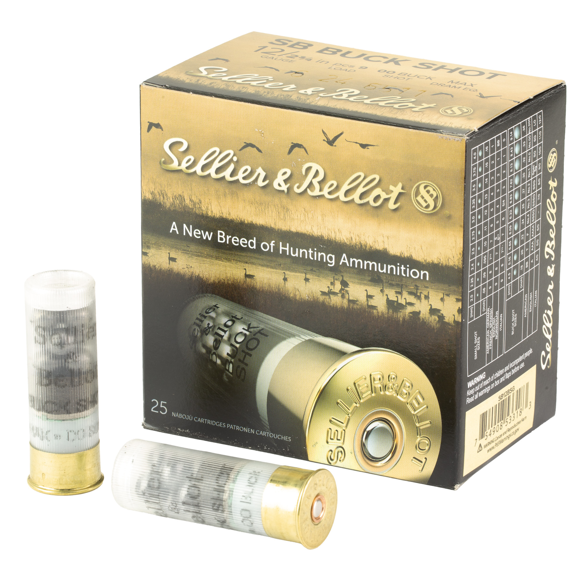 S&B 12 Gauge 2.75″ 1.12 oz 00 Buck 9 Pellets 25/250 bulk ammo product image