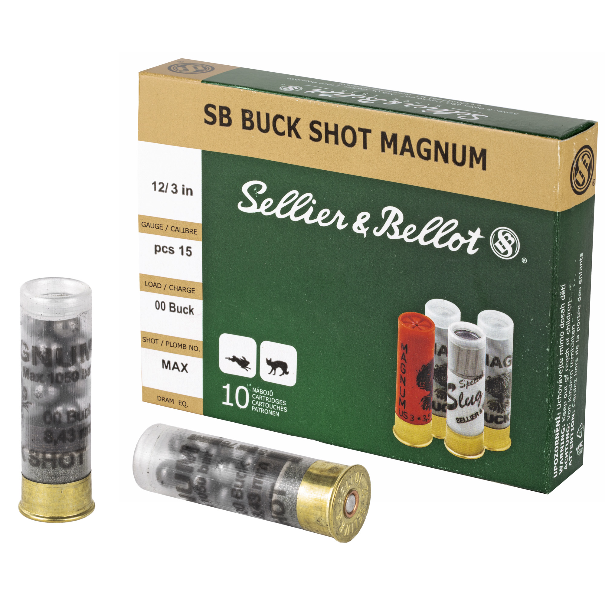 S&B 12 Gauge 3″ 00 Buck 15 Pellets 10/250 bulk ammo product image