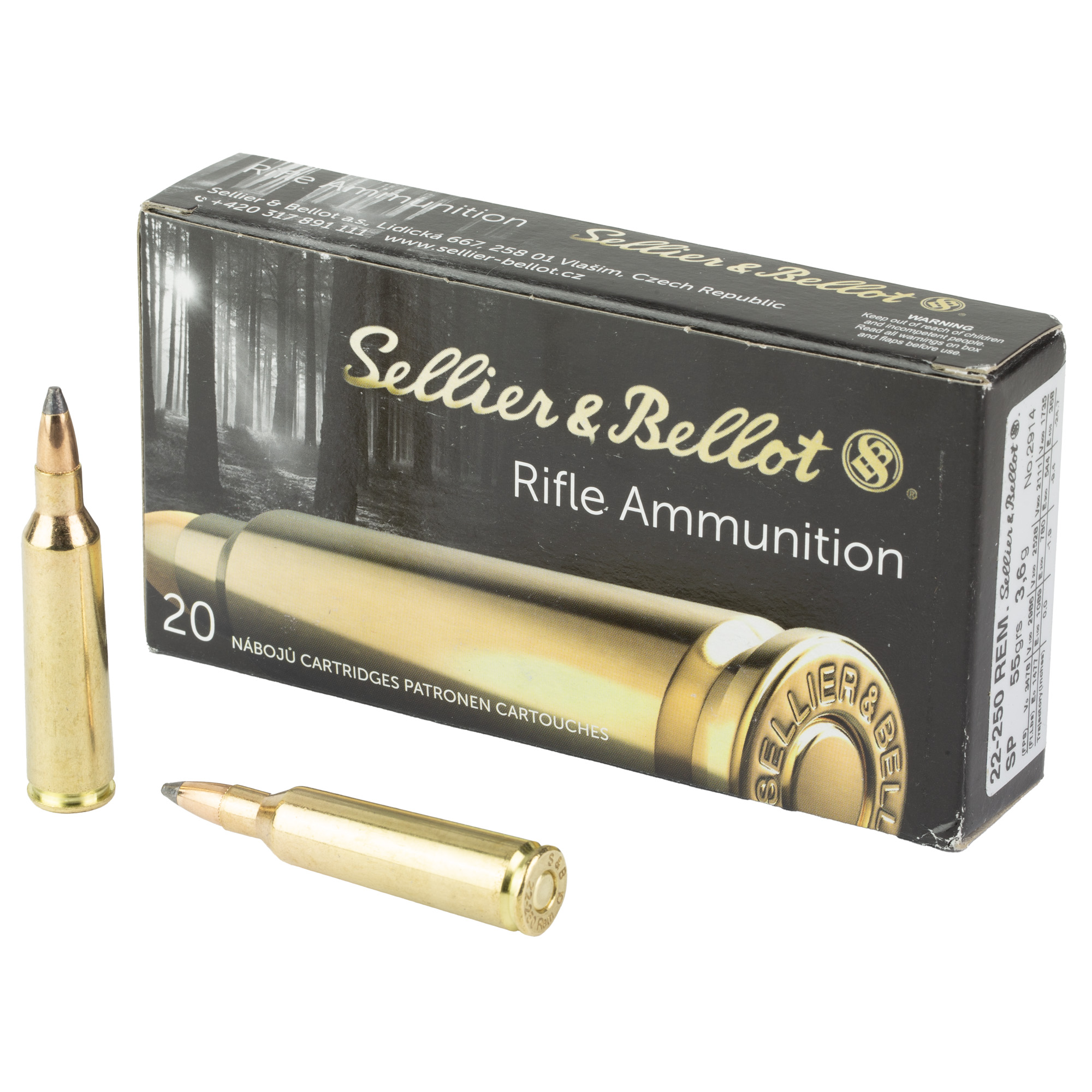 S&B 22-250 55 Grain SP 20/500 bulk ammo product image