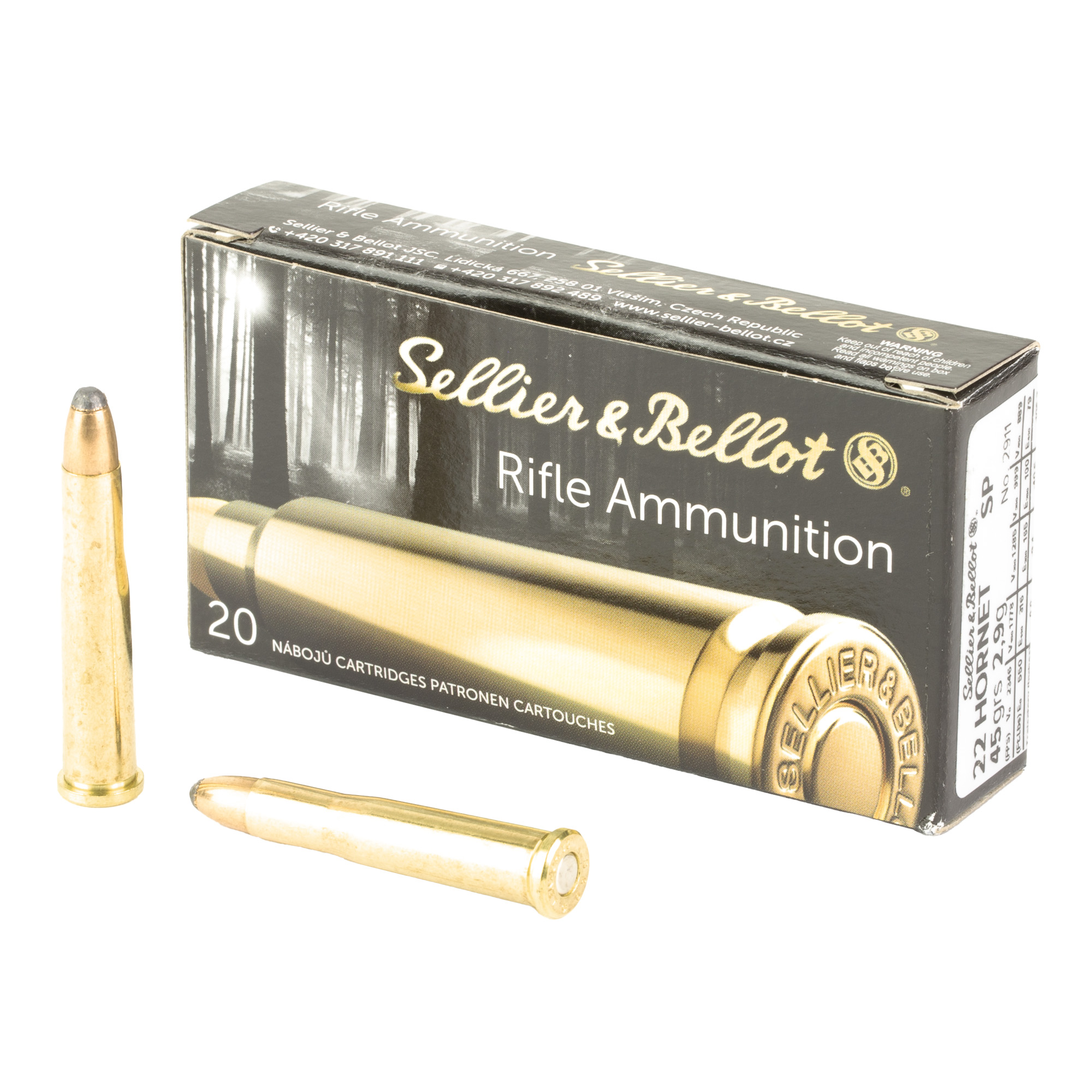S&B 22 Hornet 45 Grain SP 20/1800 bulk ammo product image