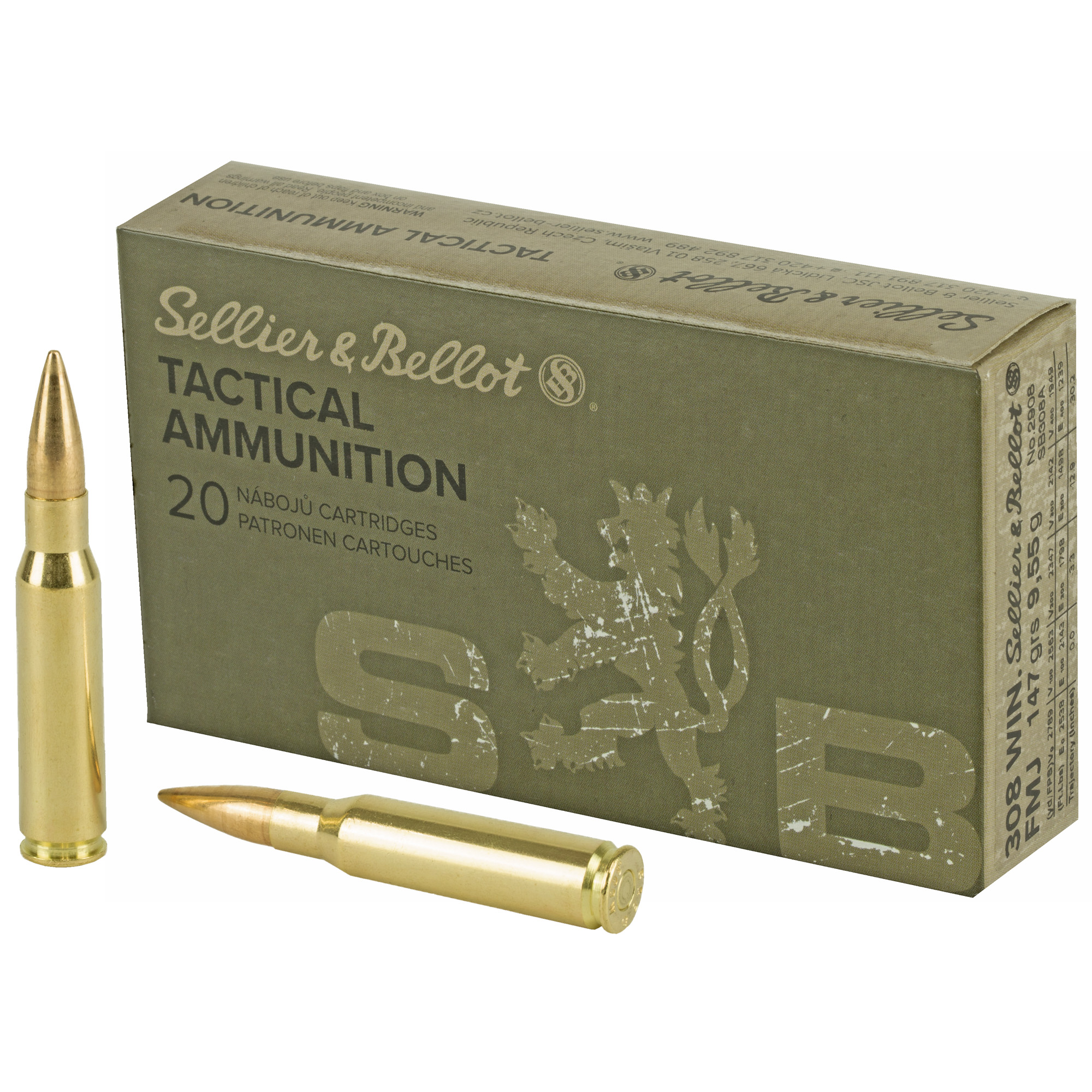 S&B 308win 147 Grain FMJ 20/500 bulk ammo product image