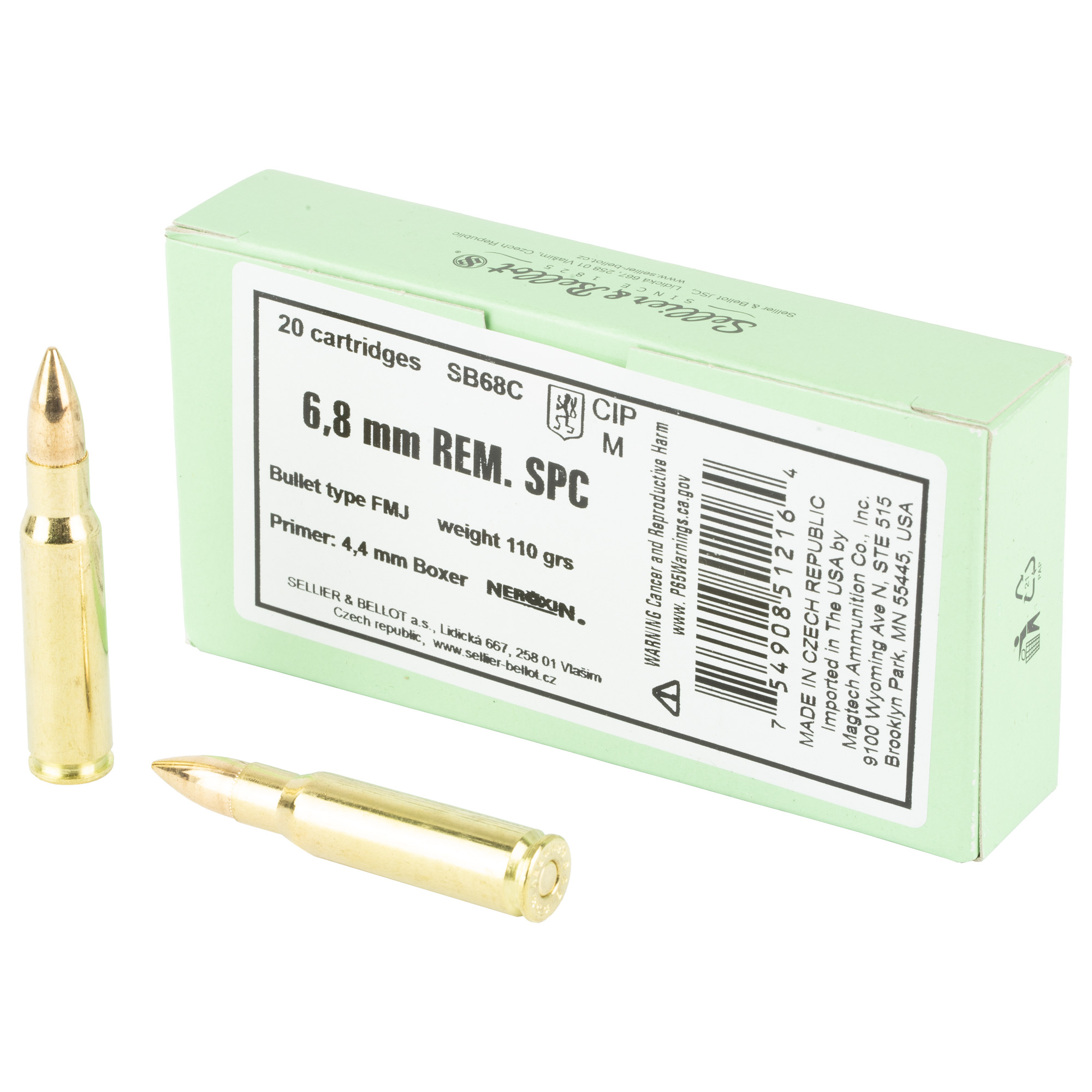 S&B 6.8spc 110 Grain FMJ 20/1000 bulk ammo product image