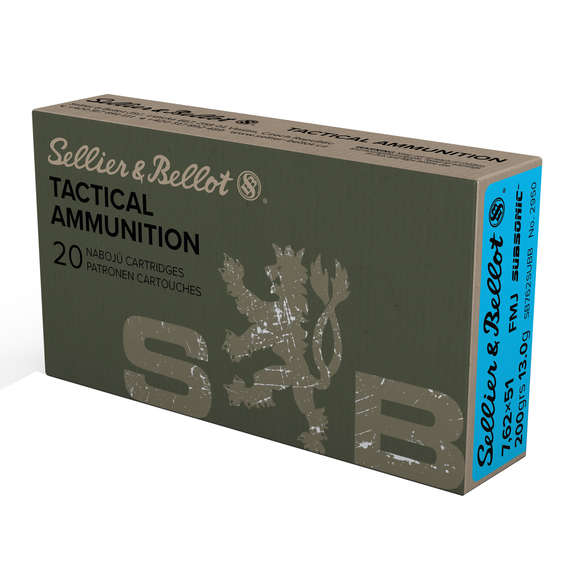 S&B 762×51 Subsonic 200 Grain FMJ 20/500 bulk ammo product image