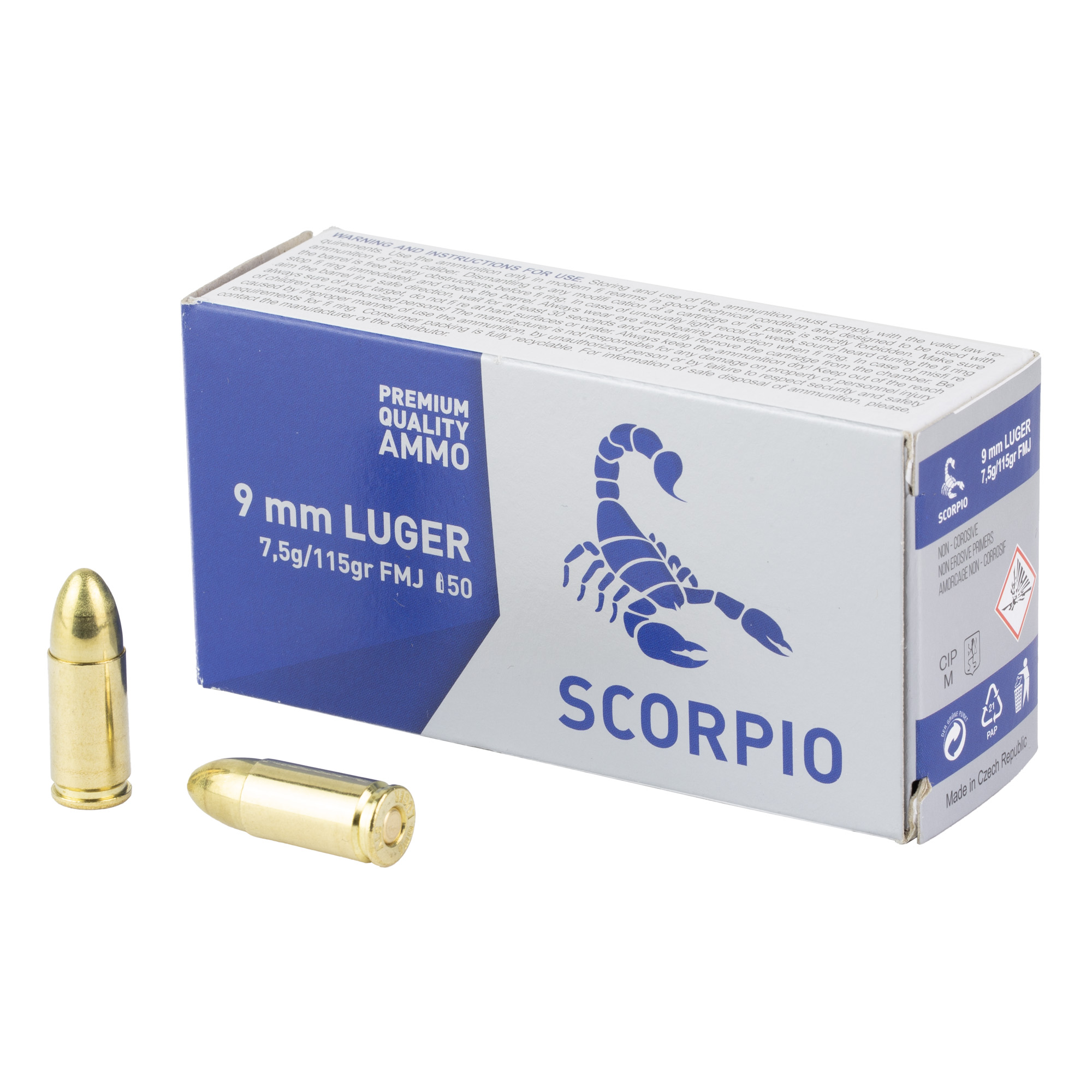 Scorpio Ammo 9mm 115 Grain FMJ 50/1000 bulk ammo product image