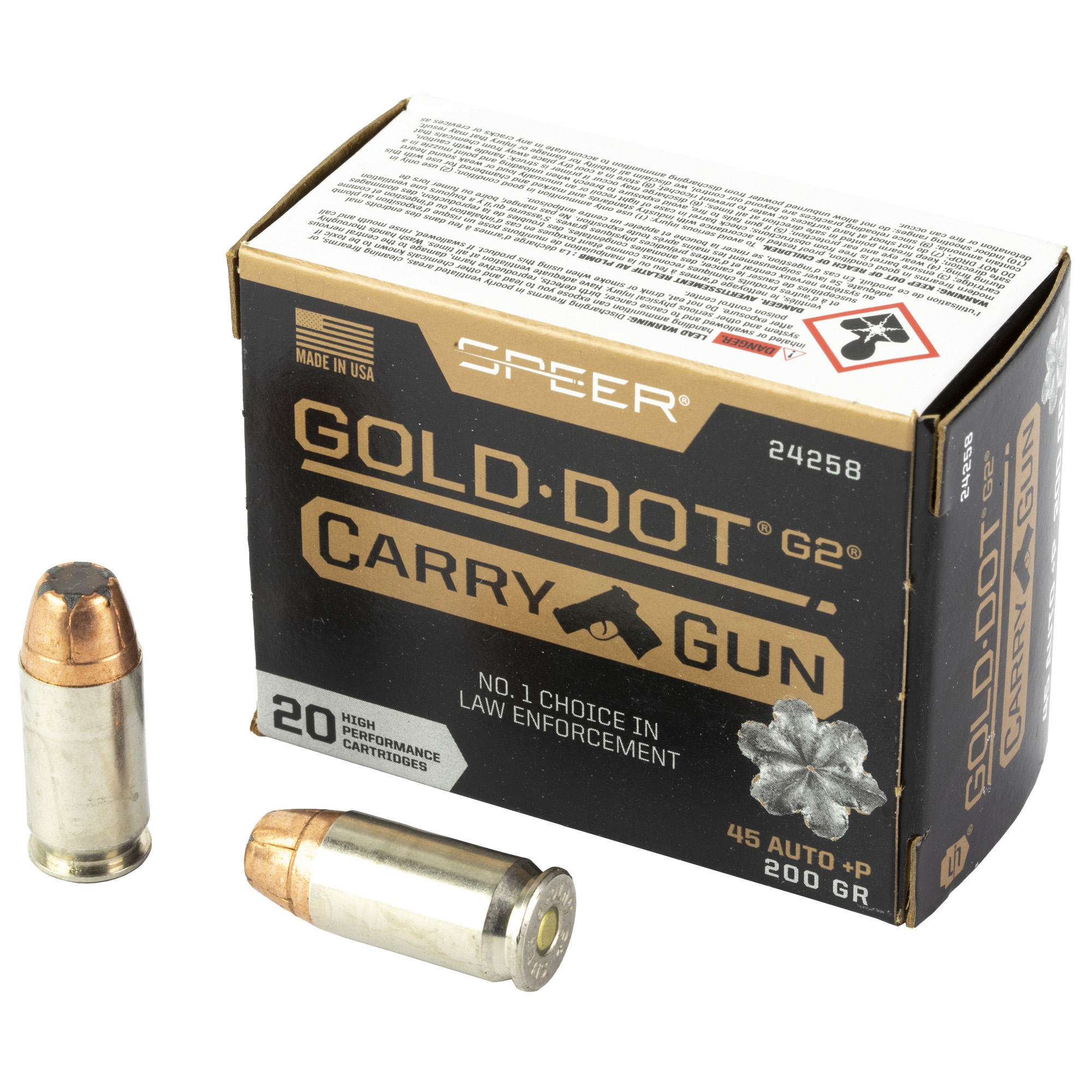 Spr Gld Dt Carry Gun 45auto +P 200 Grain bulk ammo product image