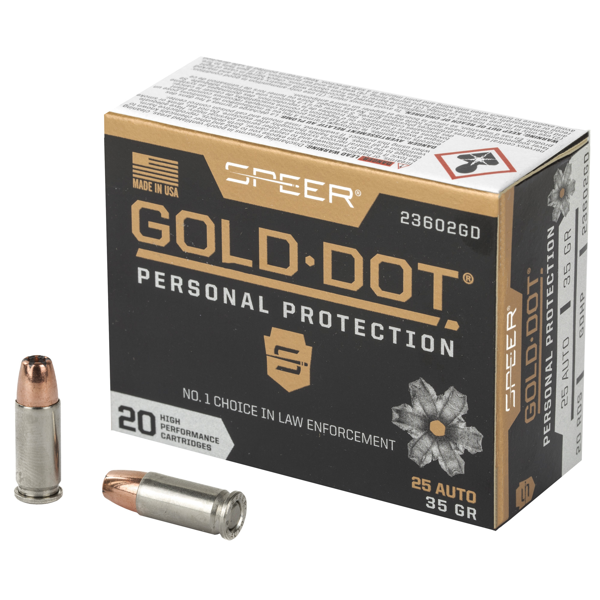 Spr Gold Dot 25acp 35 Grain HP 20/200 bulk ammo product image