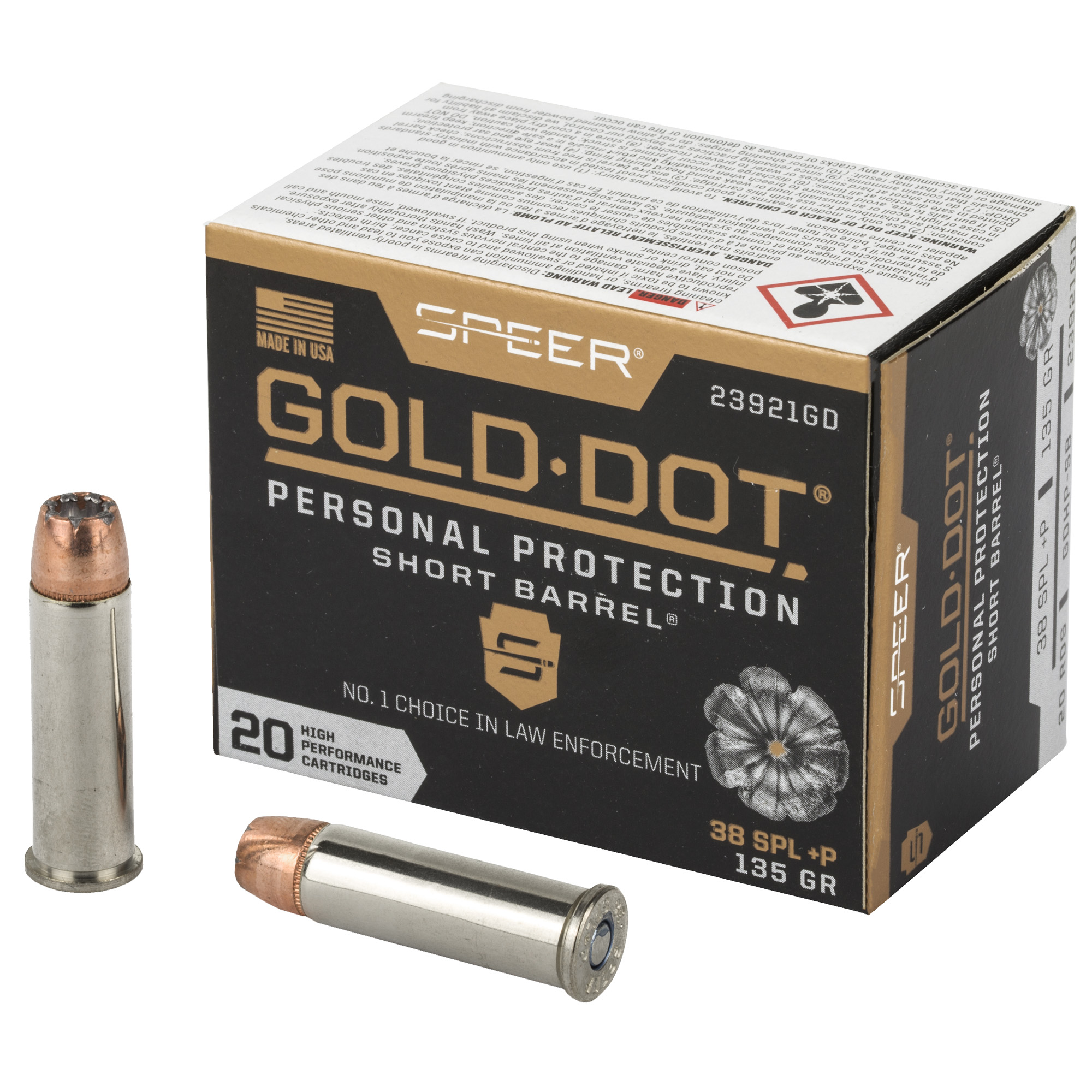 Spr Gold Dot 38s+p 135g HP Sb 20/200 bulk ammo product image