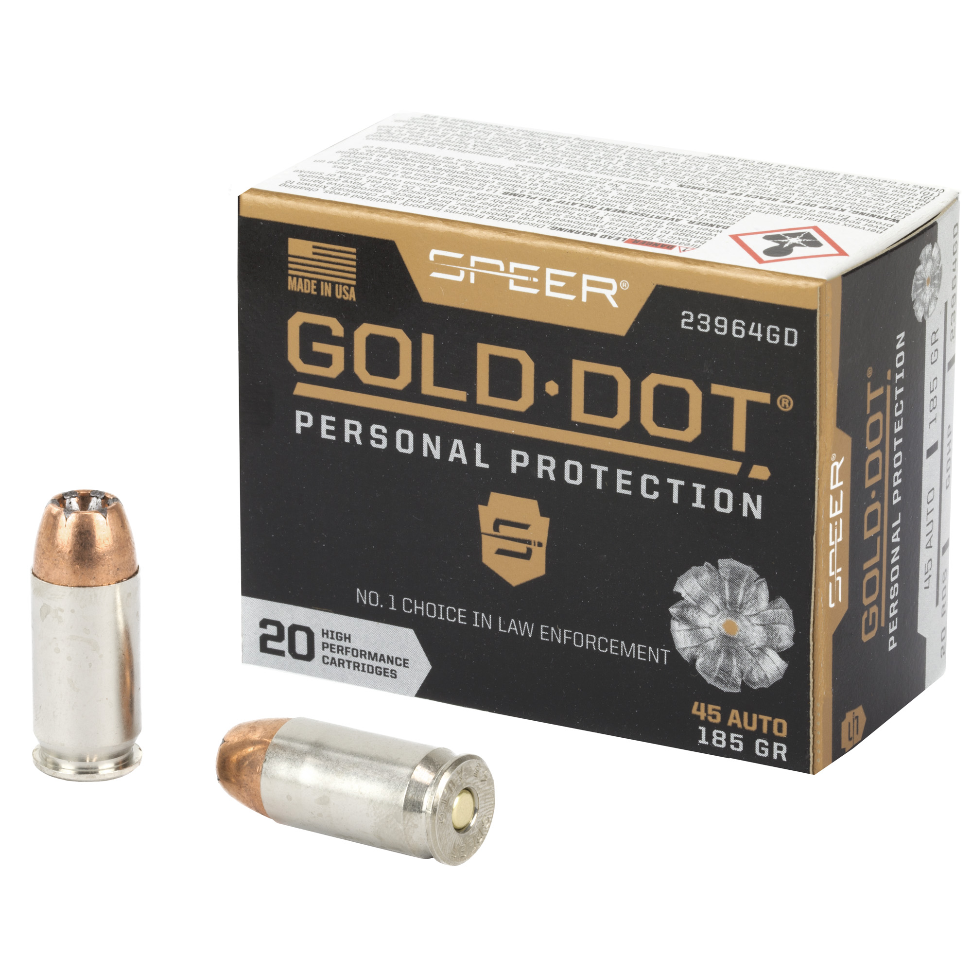 Spr Gold Dot 45 ACP 185 Grain HP 20/200 bulk ammo product image