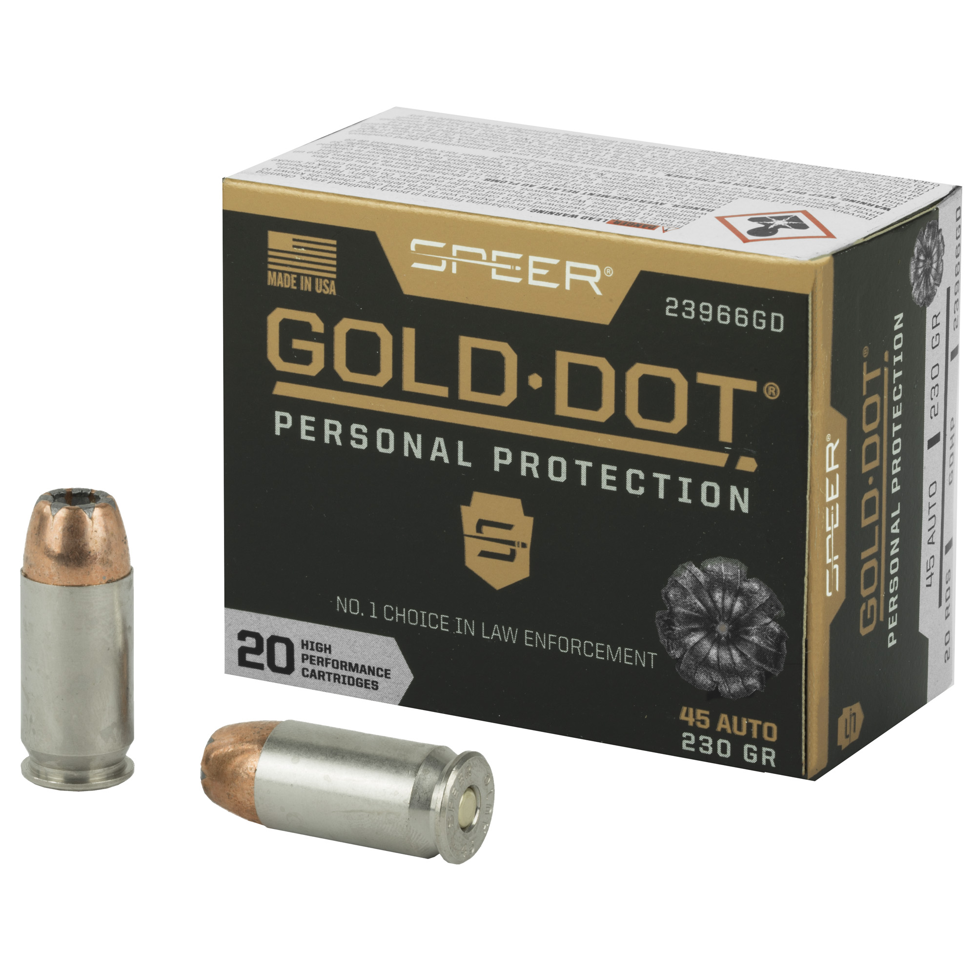 Spr Gold Dot 45 ACP 230 Grain HP 20/200 bulk ammo product image