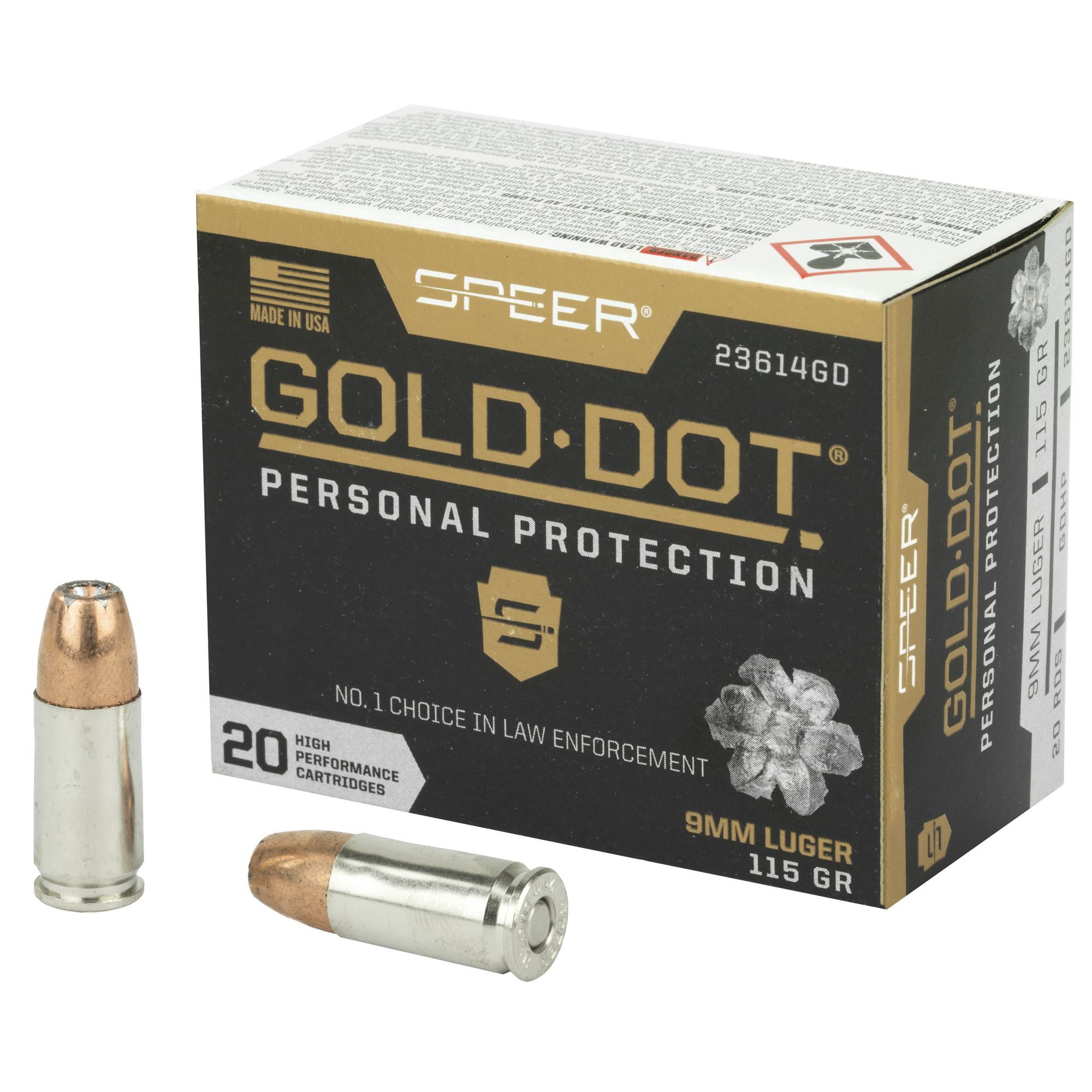 Spr Gold Dot 9mm 115 Grain HP 20/200 bulk ammo product image