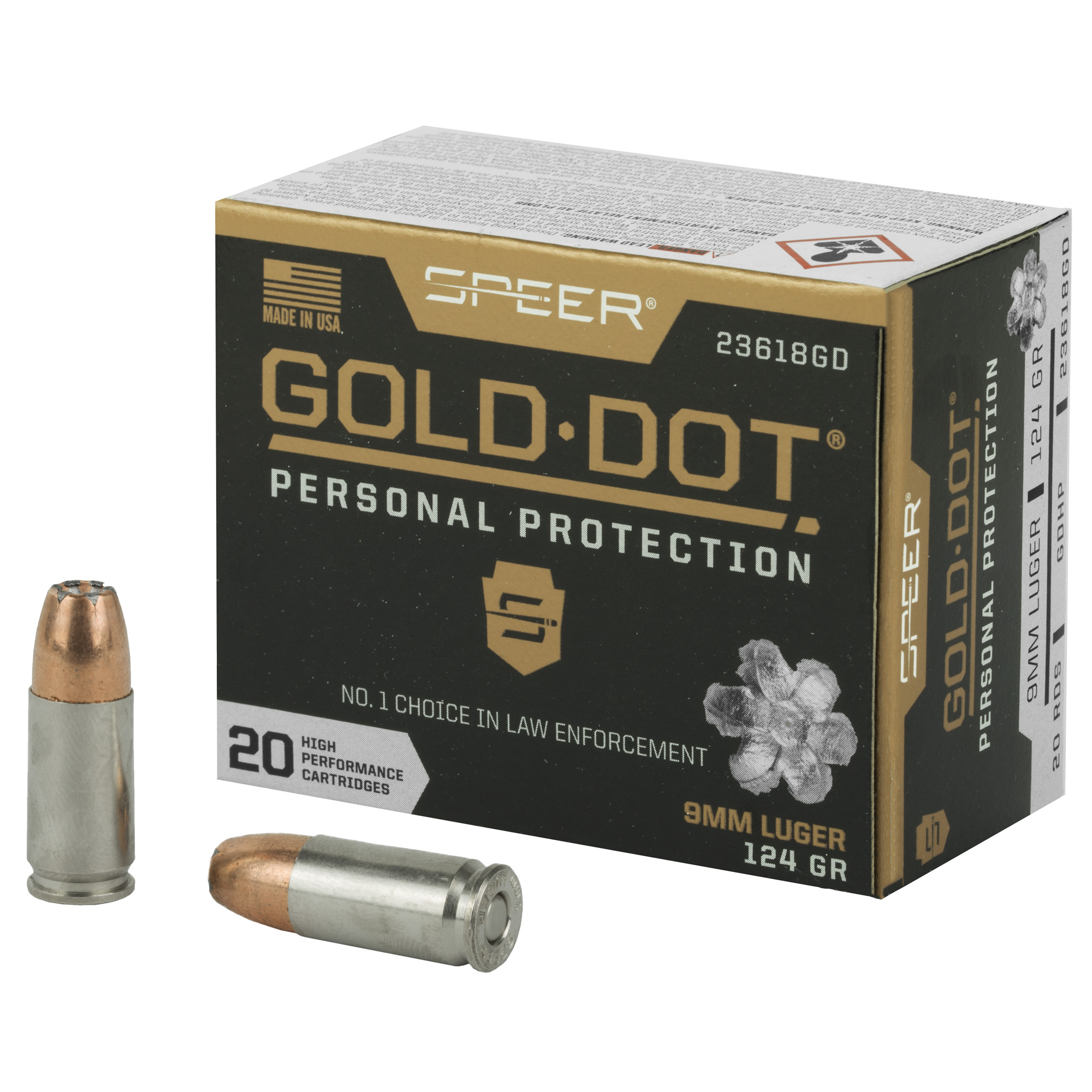 Spr Gold Dot 9mm 124 Grain HP 20/200 bulk ammo product image