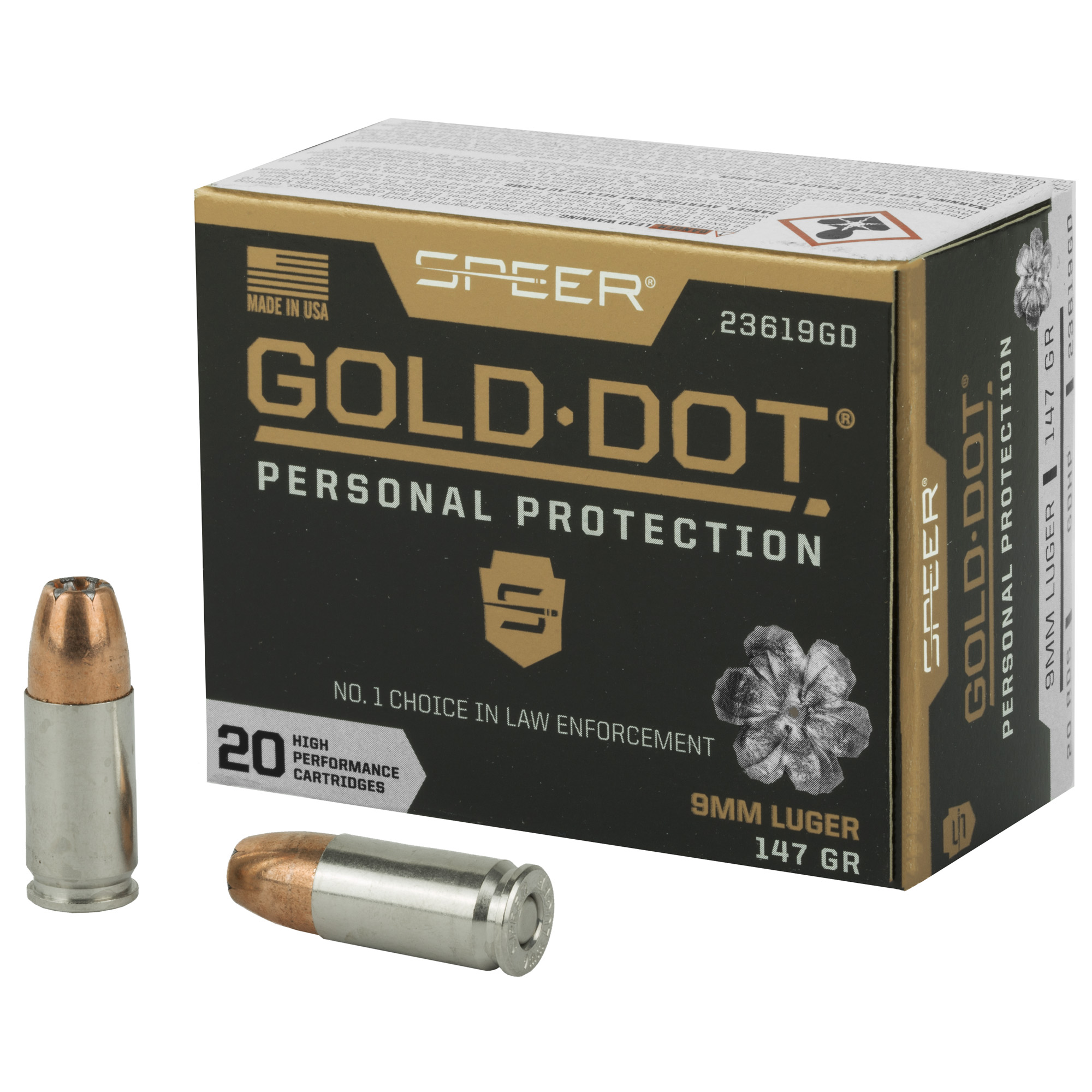 Spr Gold Dot 9mm 147 Grain HP 20/200 bulk ammo product image