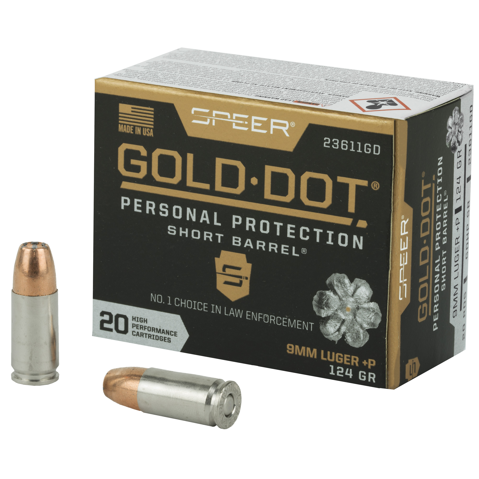 Spr Gold Dot 9mm+p 124g HP Sb 20/200 bulk ammo product image