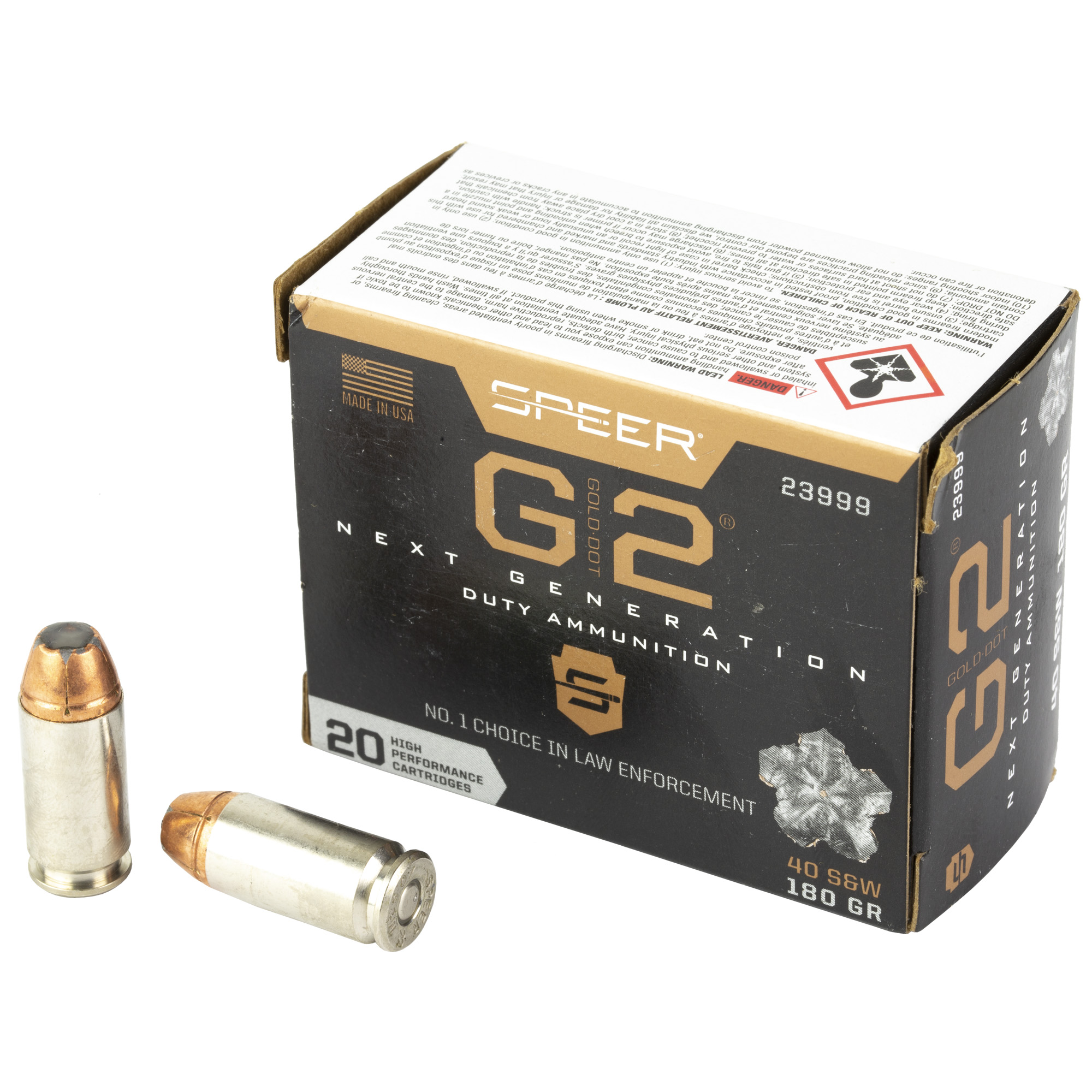 Spr Gold Dot G2 40s&w 180 Grain 20/200 bulk ammo product image