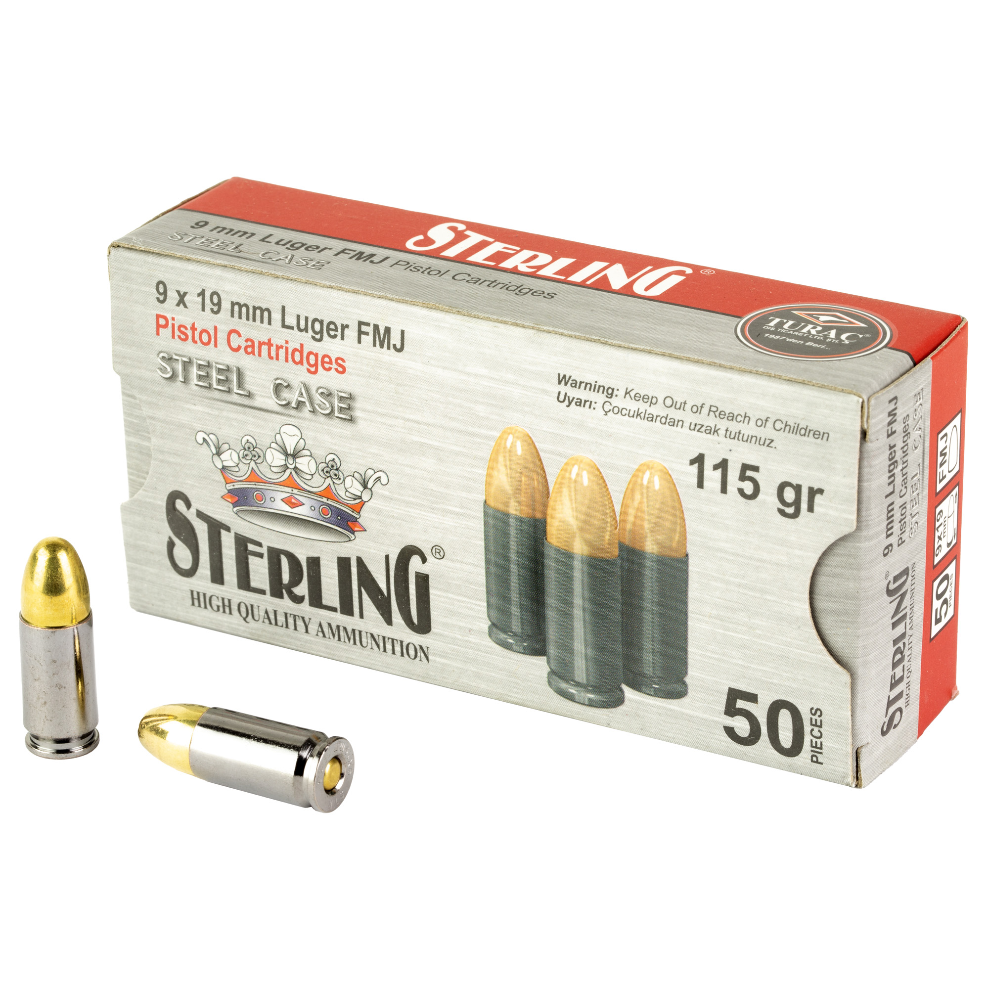 Sterling 9mm 115 Grain FMJ Steel 50/1000 bulk ammo product image