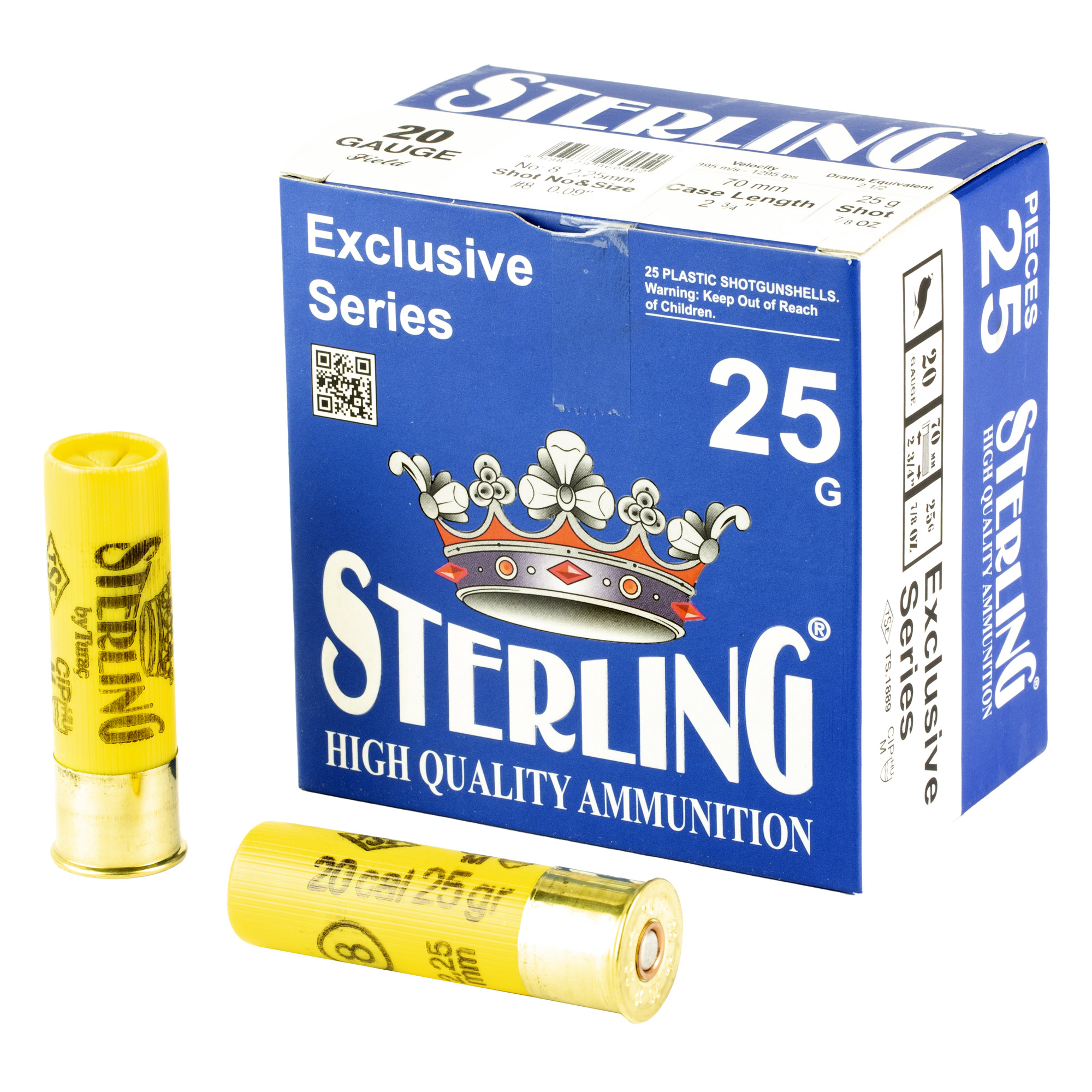 Sterling Exclsv 20 Gauge 2.75″ #8 25/250 bulk ammo product image