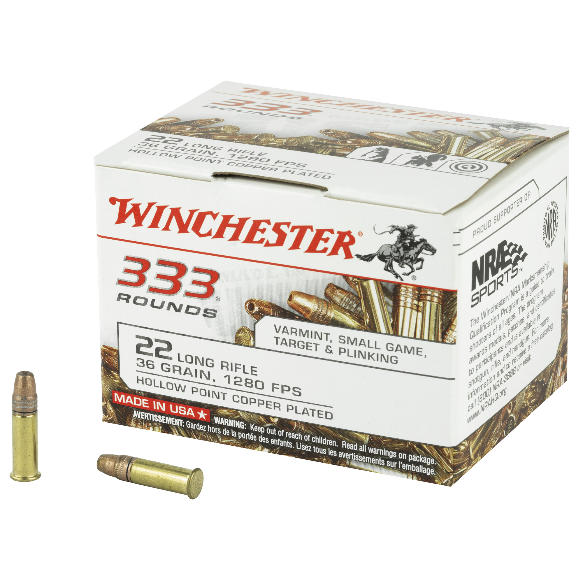 Winchester 22 LR 36 Grain Cpr HP 333/3330 bulk ammo product image