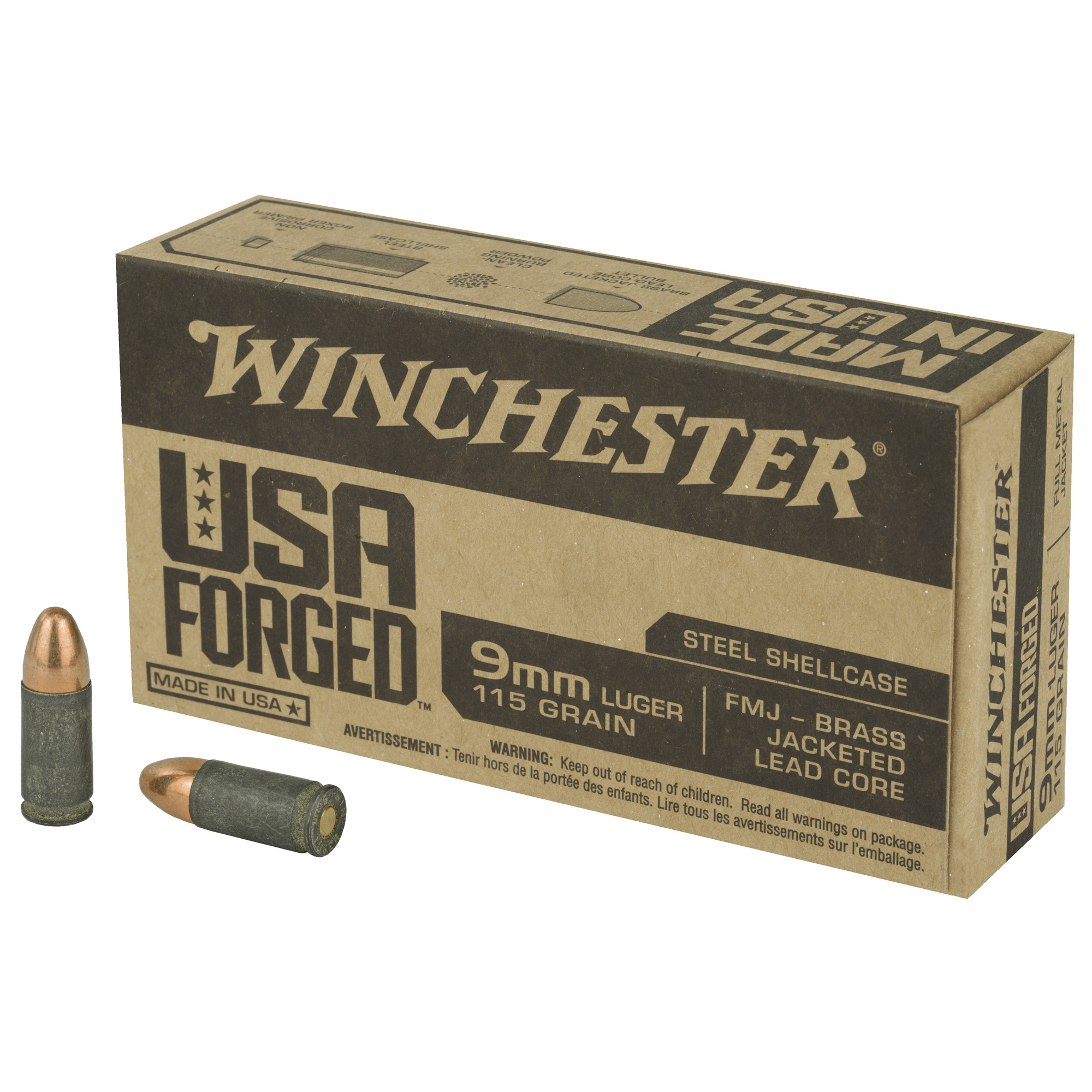Winchester 9mm 115 Grain FMJ Steel Case 50/500 bulk ammo product image