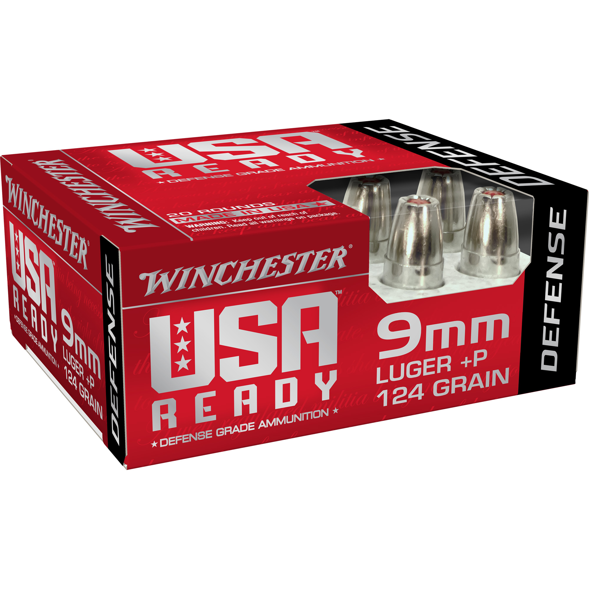 Winchester 9mm Luger +P 124 Grain Hx HP 20/200 bulk ammo product image