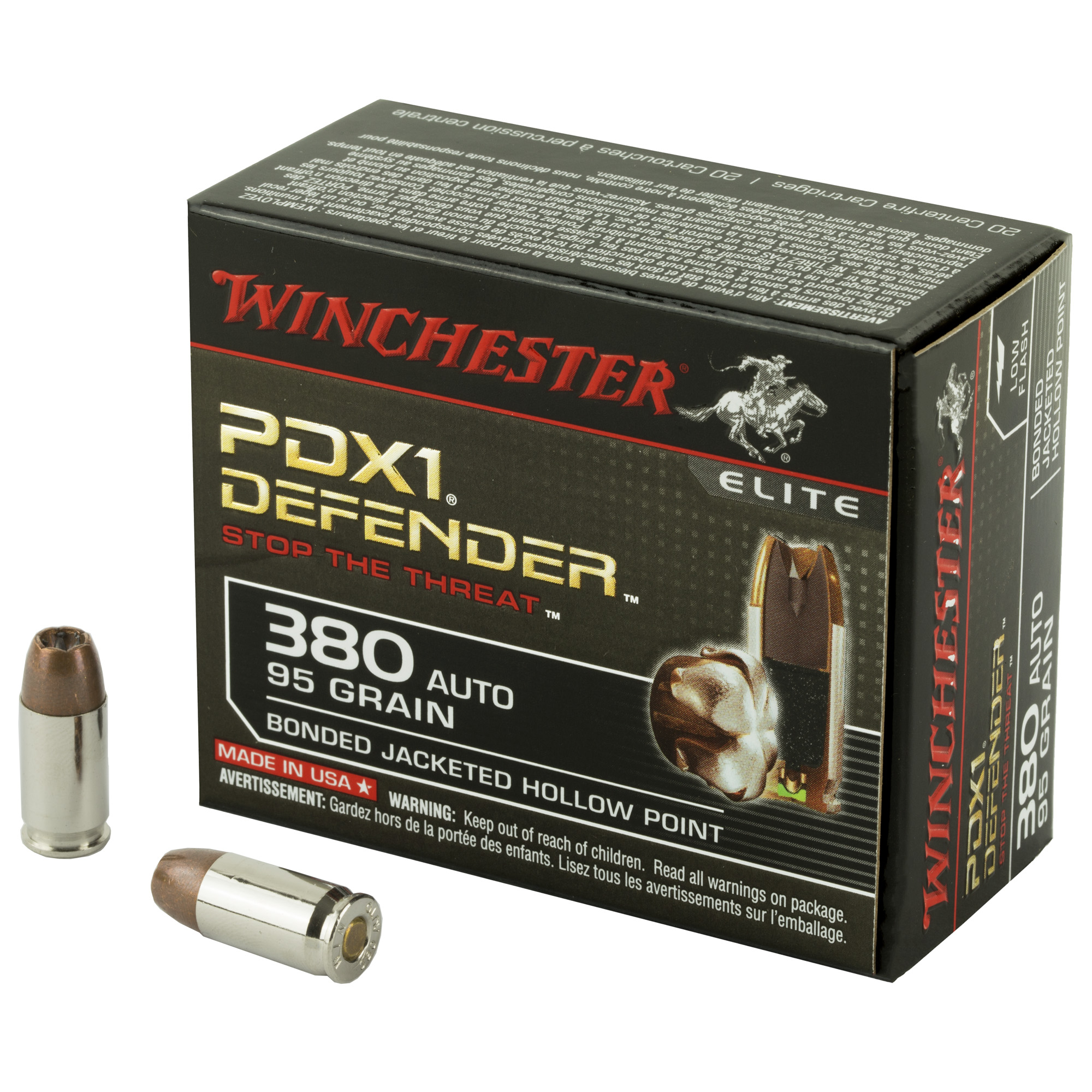 Winchester Defender 380 ACP 95 Grain JHP 20/200 bulk ammo product image