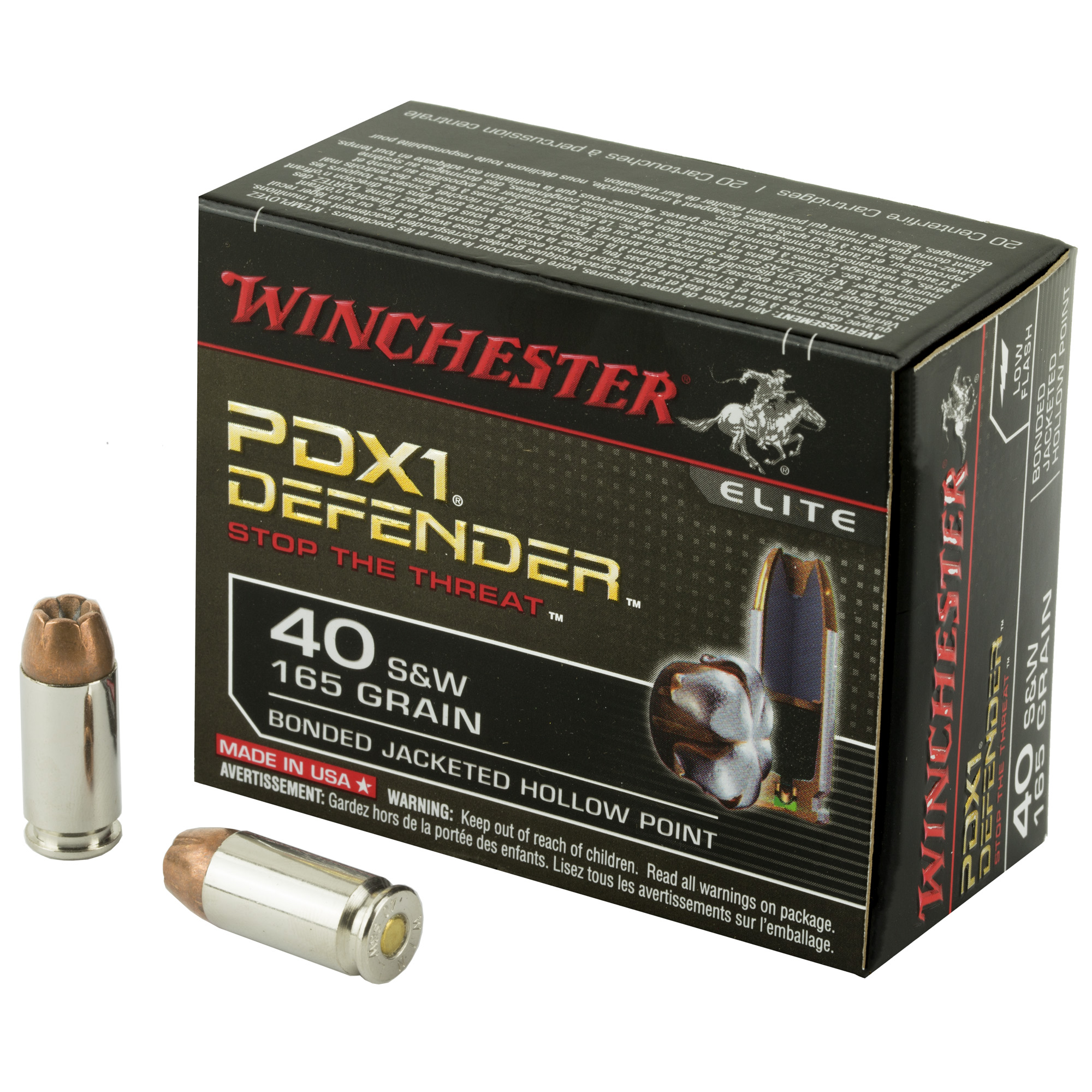 Winchester Defender 40sw 165 Grain JHP 20/200 bulk ammo product image