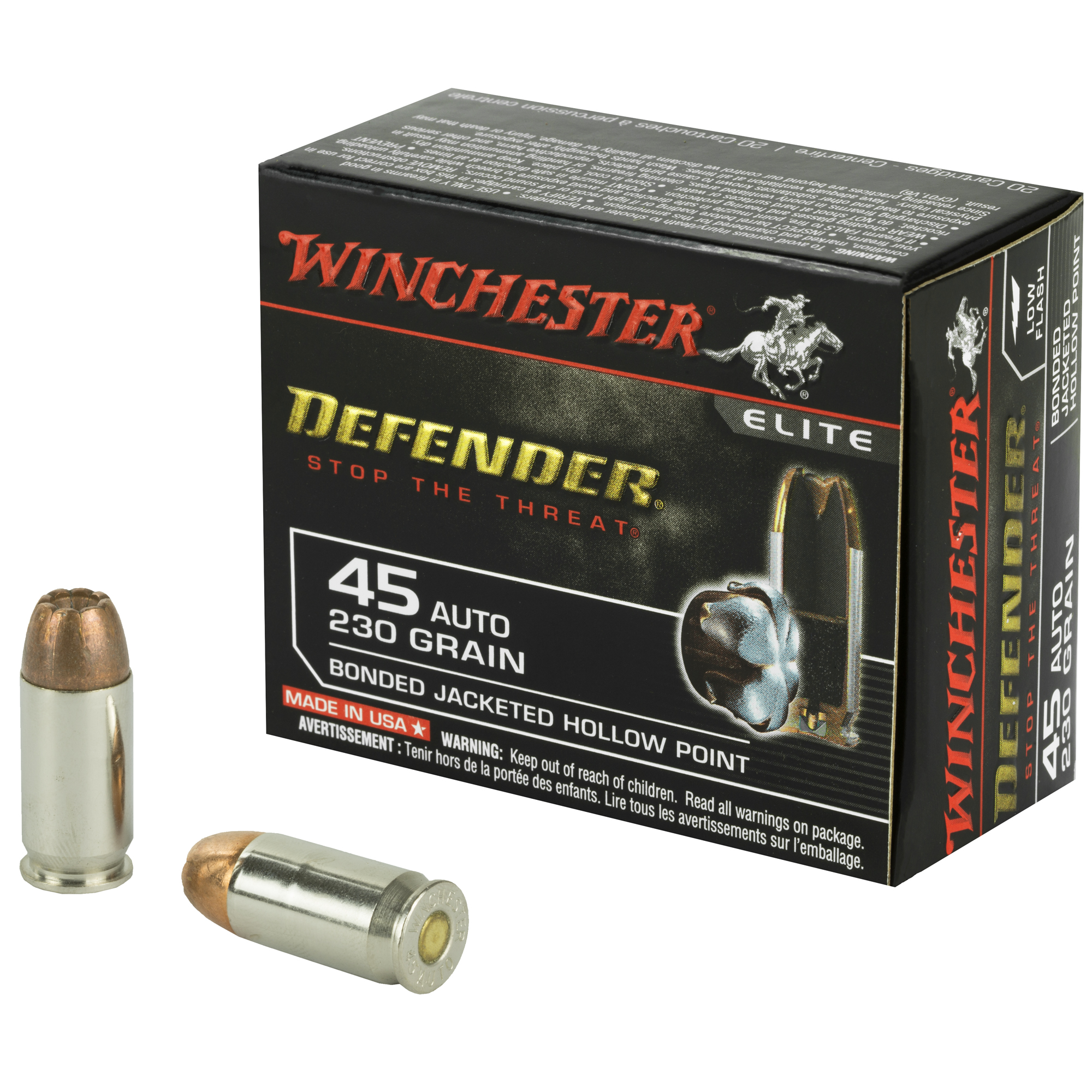 Winchester Defender 45 ACP 230 Grain JHP 20/200 bulk ammo product image