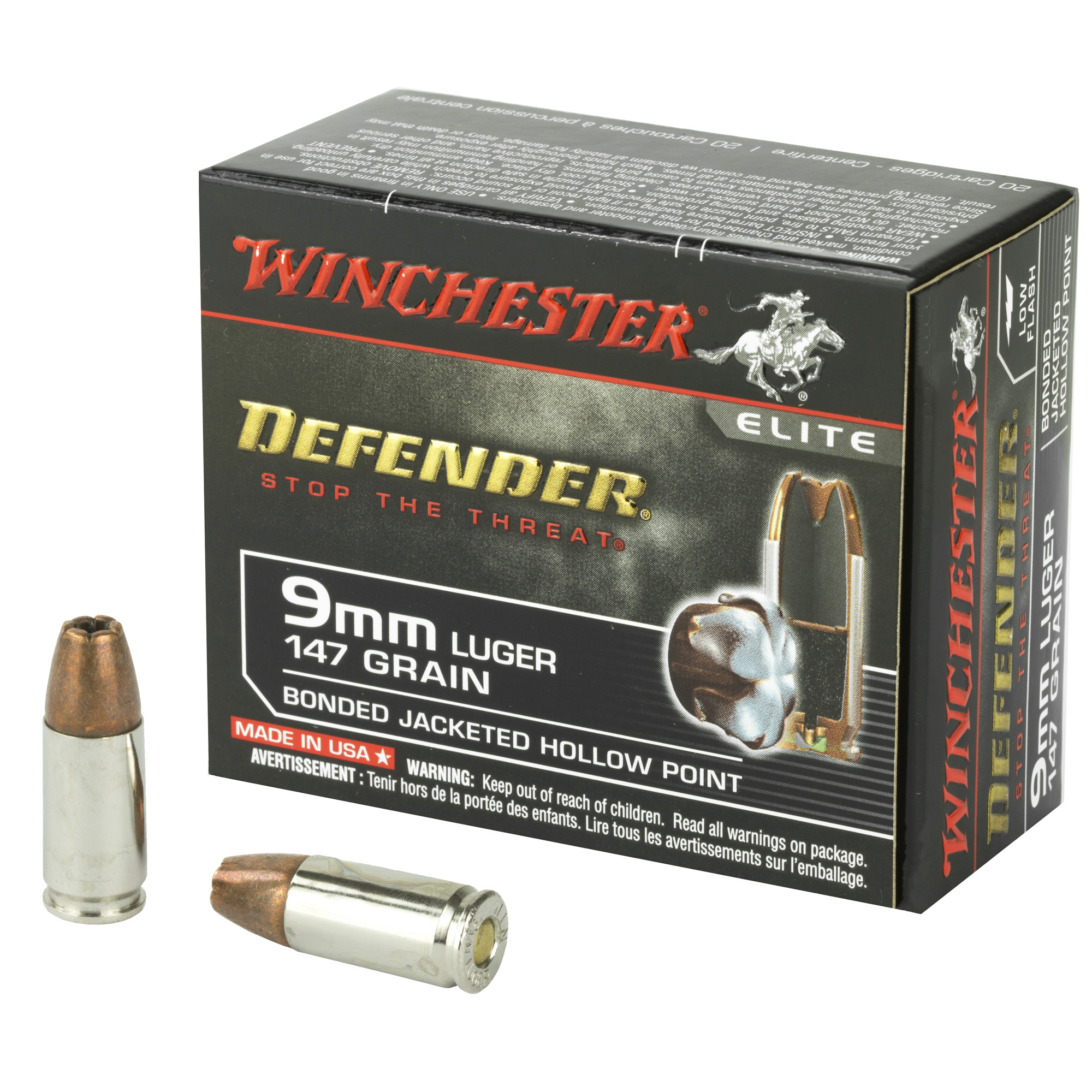 Winchester Defender 9mm 147 Grain JHP 20/200 bulk ammo product image