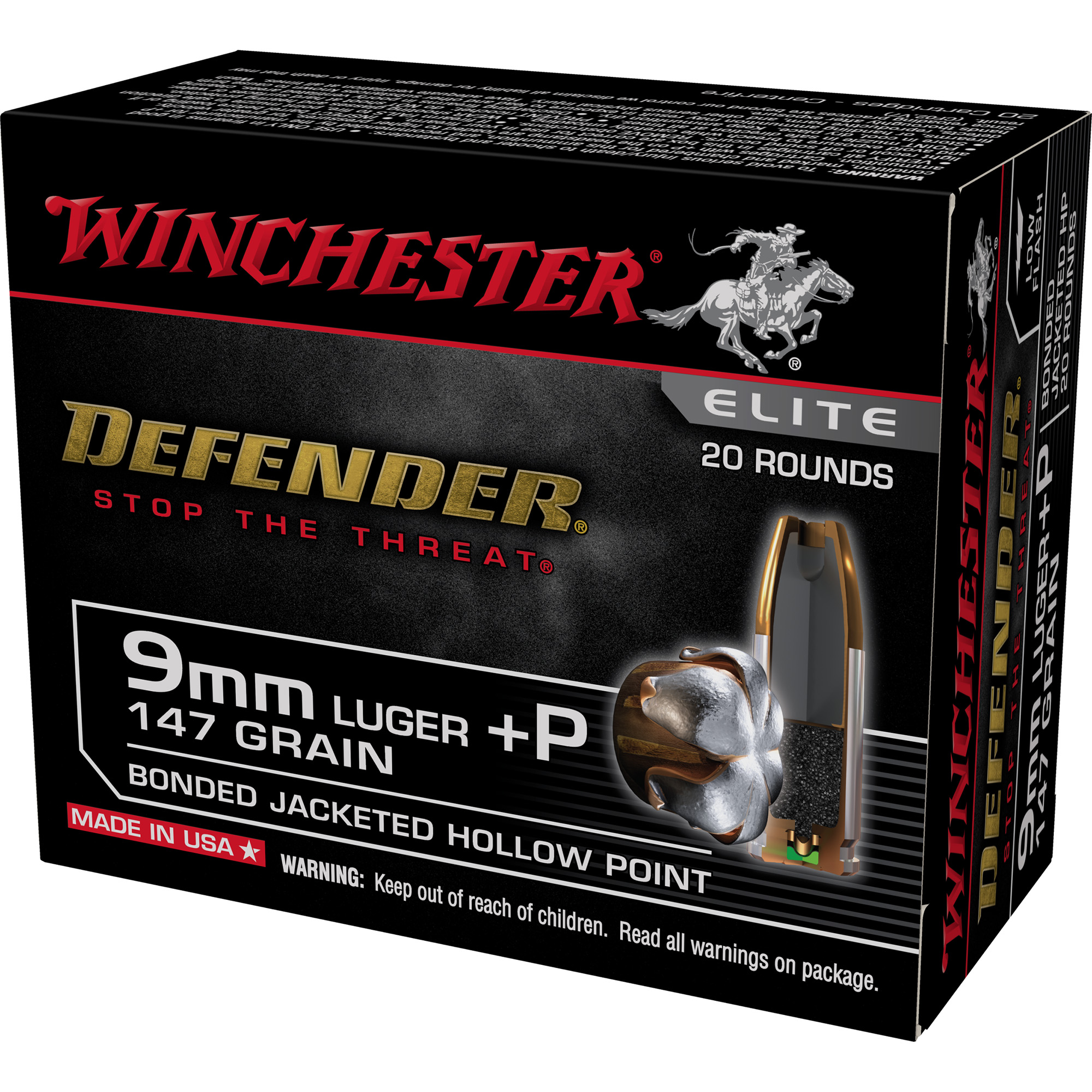 Winchester Defender 9mm 147 Grain JHP 20/200 bulk ammo product image