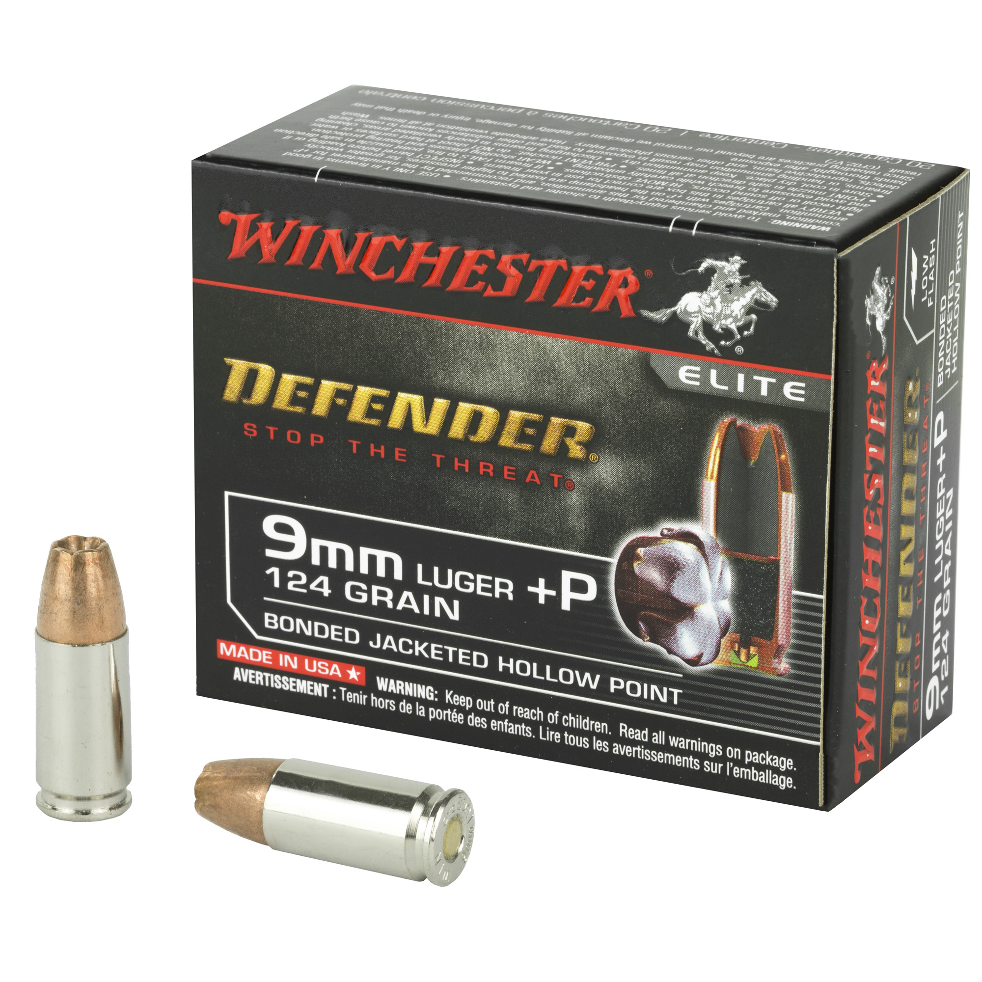 Winchester Defender 9mm+p 124 Grain JHP 20/200 bulk ammo product image